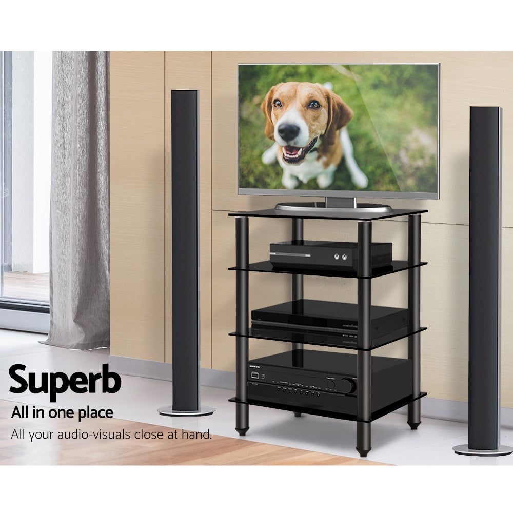 4-Tier HiFi Audio Equipment Stand - Sturdy & Adjustable for Turntables, Receivers, and Speakers | Perfect for Home Theater & Music Listening Setup