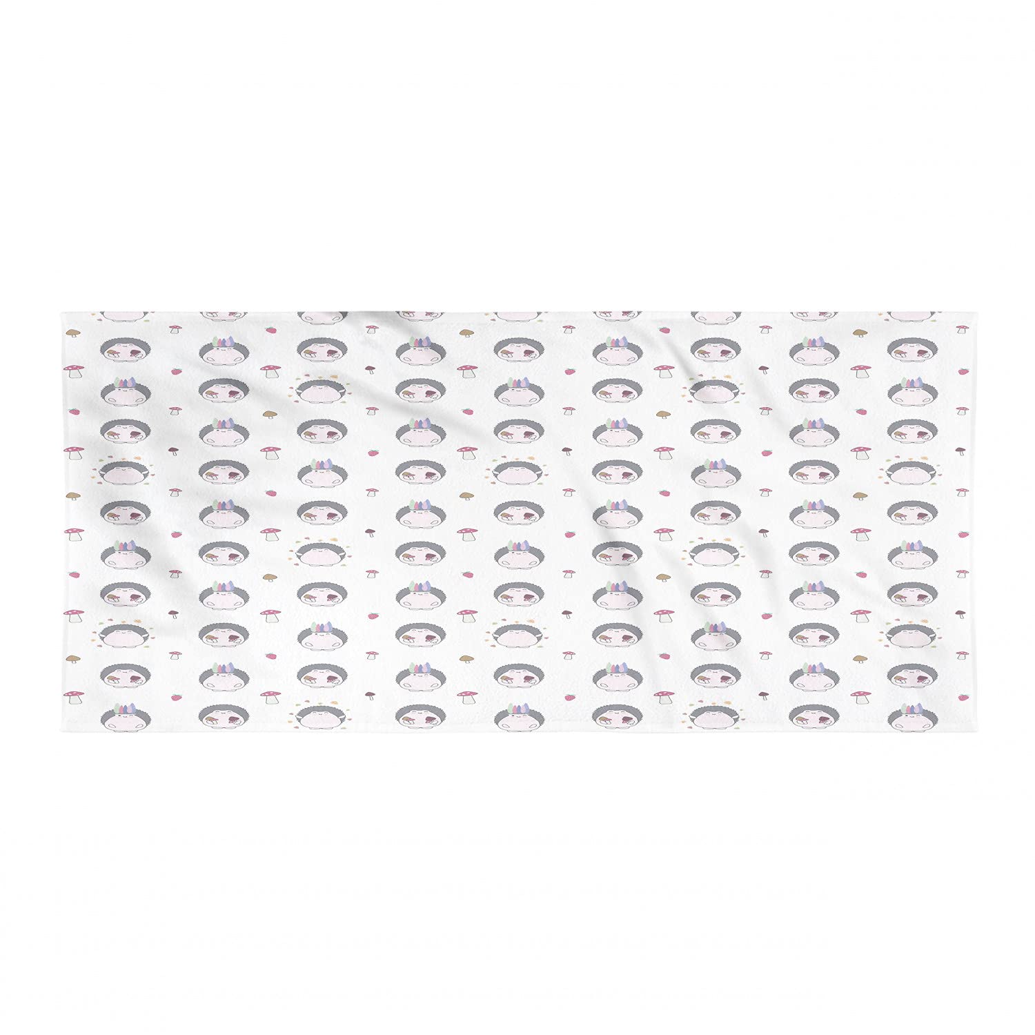 Ambesonne Hedgehog Camping Towel - Quick Dry Lightweight Microfiber with Thorns Strawberry & Mushrooms Pattern - Ultra Compact for Backpacking, Hiking, Beach & Outdoor Adventures - Rose & Multicolor