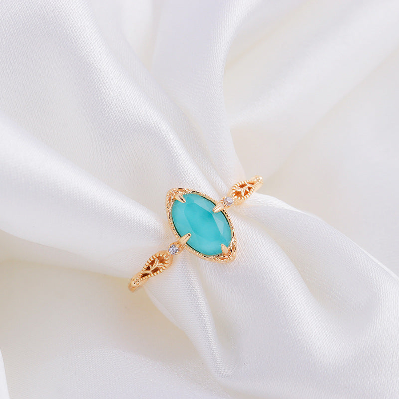 14K Gold Turquoise Clear Quartz Filigree Ring Set - Elegant Dainty Jewelry for Women | Perfect for Weddings, Parties & Everyday Wear | HJZB 360