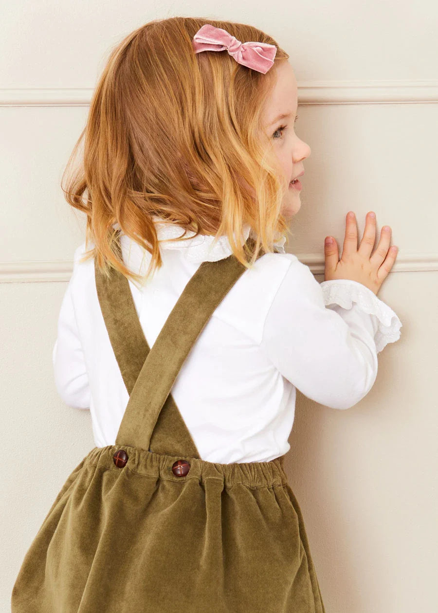 Green Velvet Embroidered Skirt for Baby Girls - Elegant Party Dress for Holidays, Photos & Special Occasions
