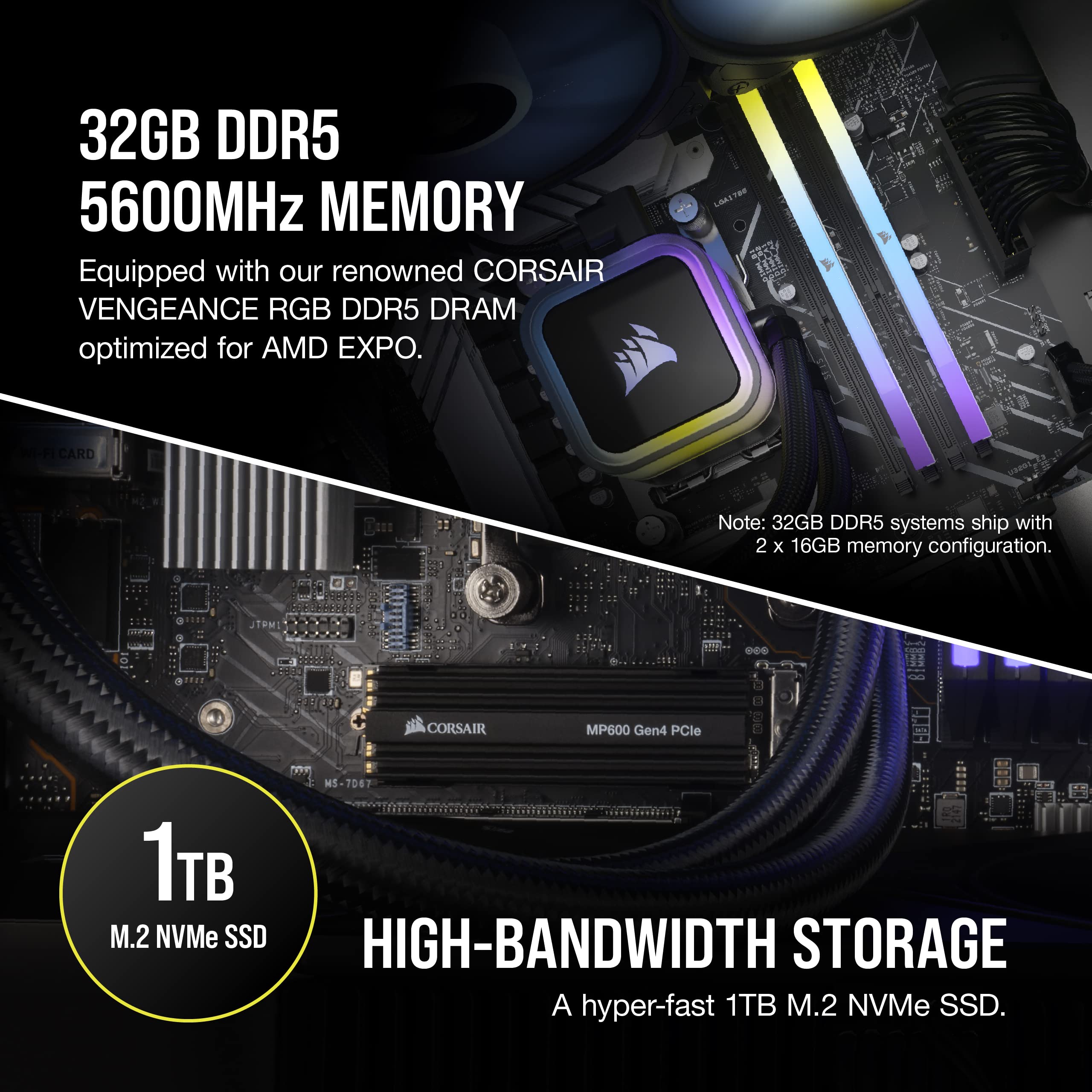 Corsair Vengeance a7300 Gaming PC - AMD Ryzen 7 7700X Liquid Cooled CPU, NVIDIA RTX 4070 GPU, 32GB RGB DDR5 RAM, 1TB NVMe SSD - High Performance Gaming & Streaming Desktop Computer for 4K Gaming, VR, and Content Creation