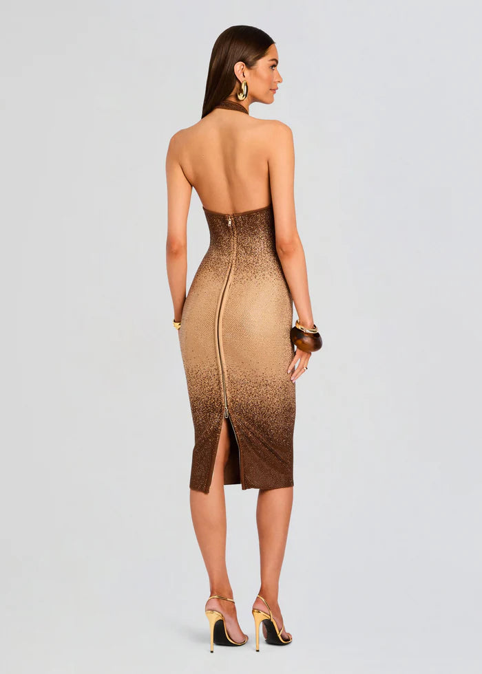 Aviana Embellished Knit Dress in Nude Chestnut - Elegant Women's Party Dress for Weddings, Cocktails & Special Occasions