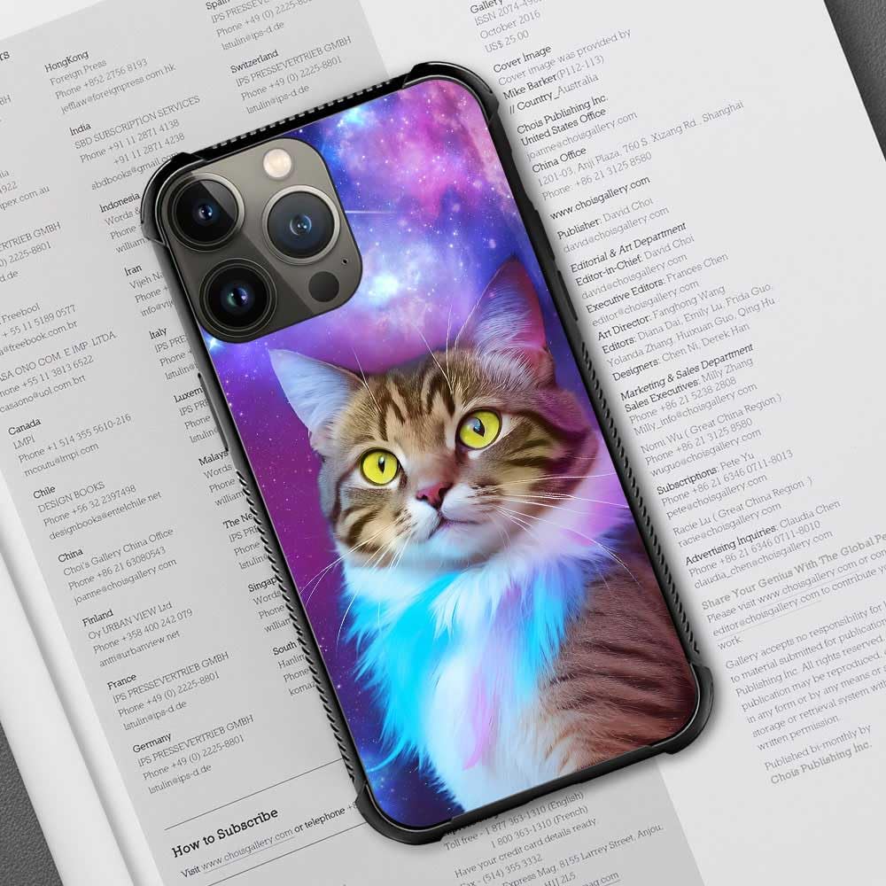 Trippy Cat Space Graphic iPhone 12 Mini Case - Shockproof Anti-Scratch Hard PC Back Cover for Girls | Perfect for Daily Use, Travel & Gift Giving