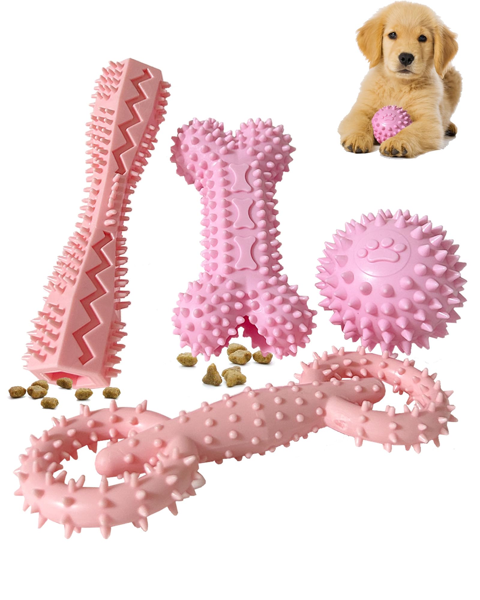 4 Pack Puppy Chew Toys for Small Dogs 2-8 Months - Soft Teething Toys for Puppies, Dental Cleaning Chew Toys, Durable Interactive Dog Toys for Boredom & Anxiety Relief - Perfect for Teething, Training & Playtime (Pink)