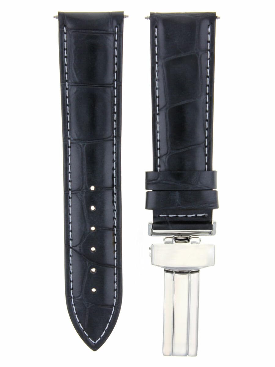 22mm Genuine Leather Watch Band Strap with Buckle - Compatible with Invicta Russian Black Watches - Durable Replacement Strap for Men's & Women's Watches - Perfect for Business, Casual & Formal Occasions