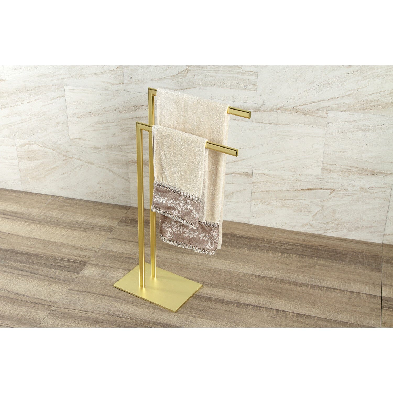 Edenscape 31.75 Inch Freestanding Bathroom Towel Rack - Dual Bar Pedestal Holder for Bath Towels, Robes & Clothes - Perfect for Bathroom, Spa, Laundry Room & Dressing Area
