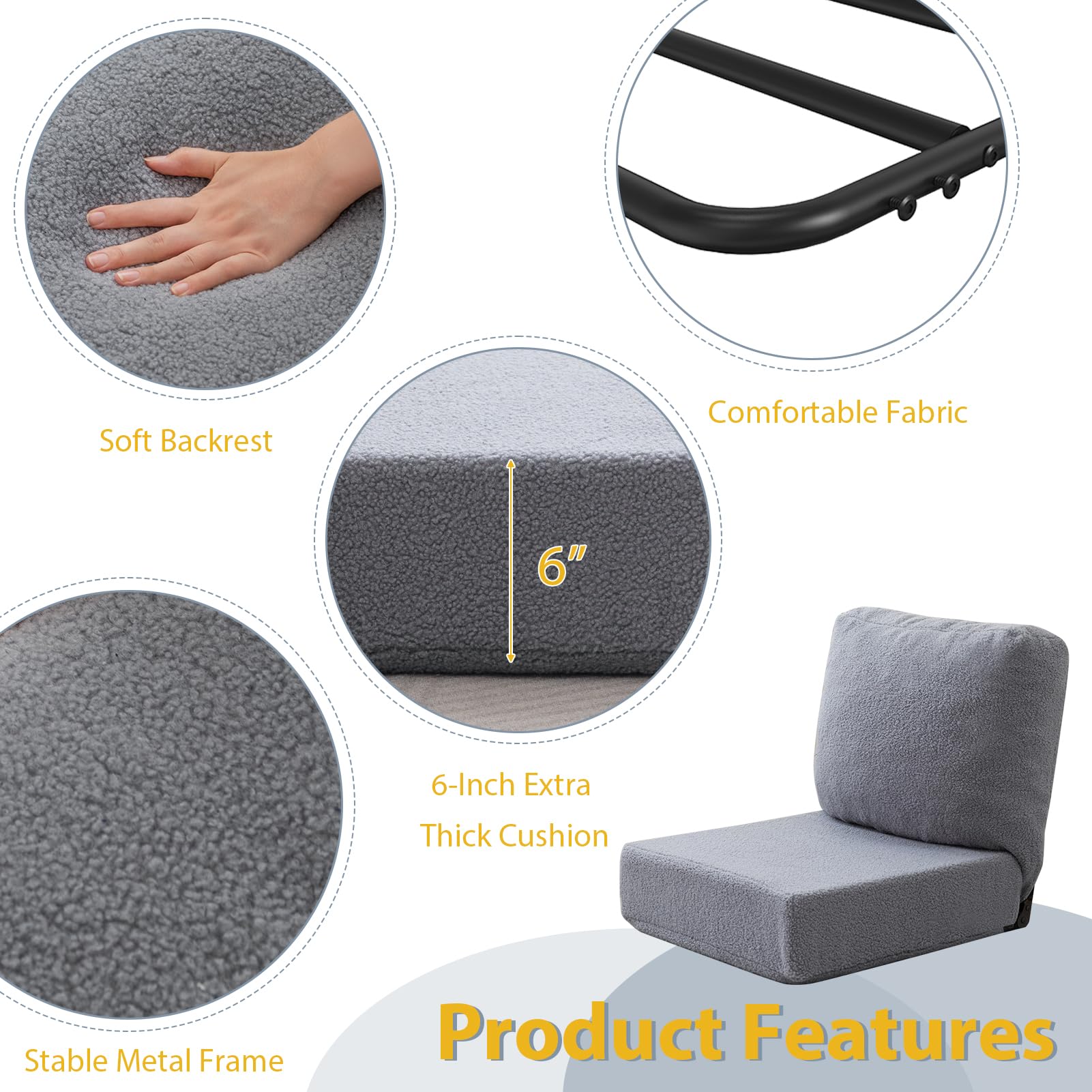 MAXYOYO Adjustable Floor Chair with Back Support - Ergonomic Meditation Seat for Yoga, Reading & Relaxation - Comfortable Grey Floor Cushion for Home, Office & Zen Spaces