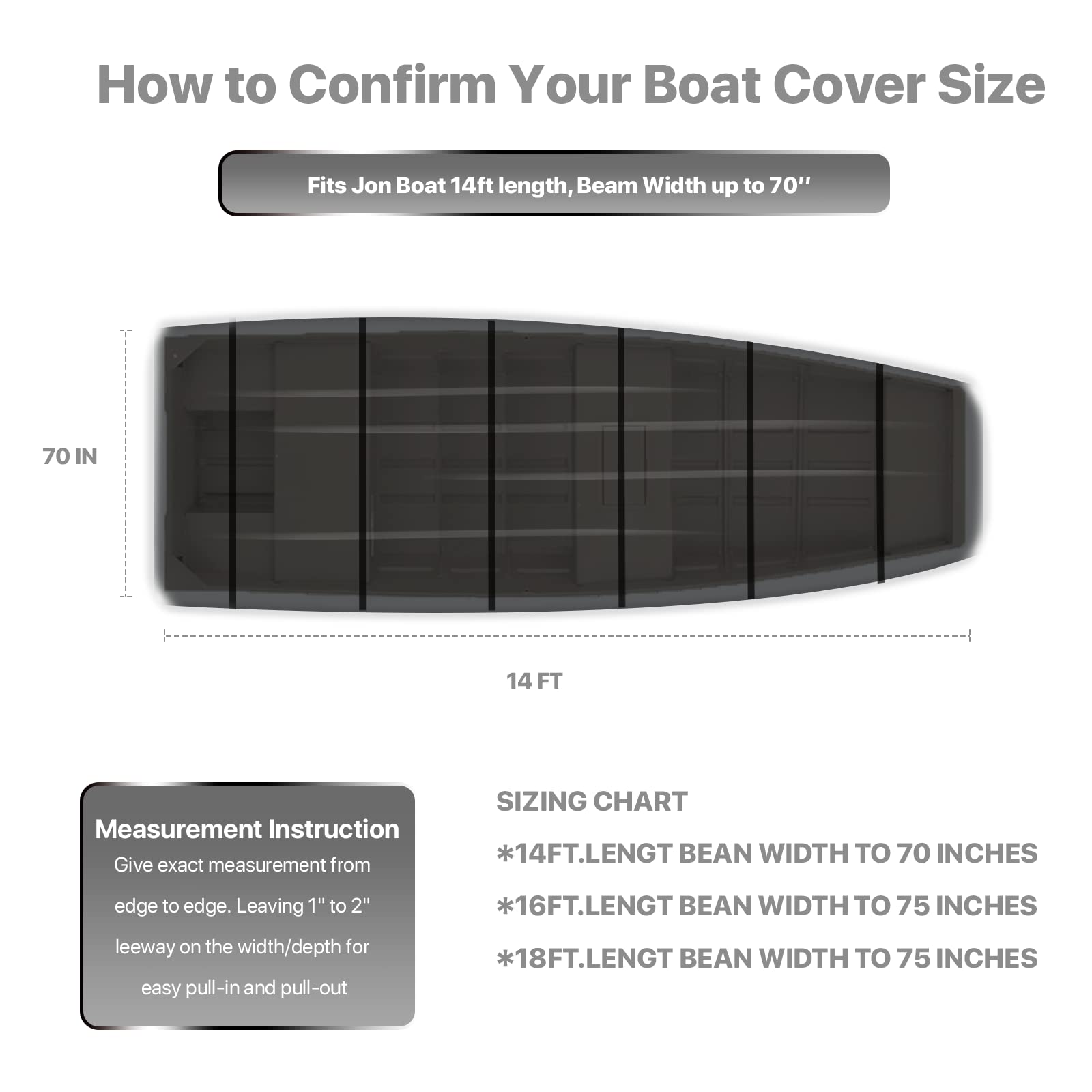 GOODSMANN Heavy Duty Waterproof Jon Boat Cover 14ft - Fits 14ft Length with 70'' Beam Width (Model 9411-13102-01A) | Durable Protection for Fishing, Hunting & Outdoor Storage