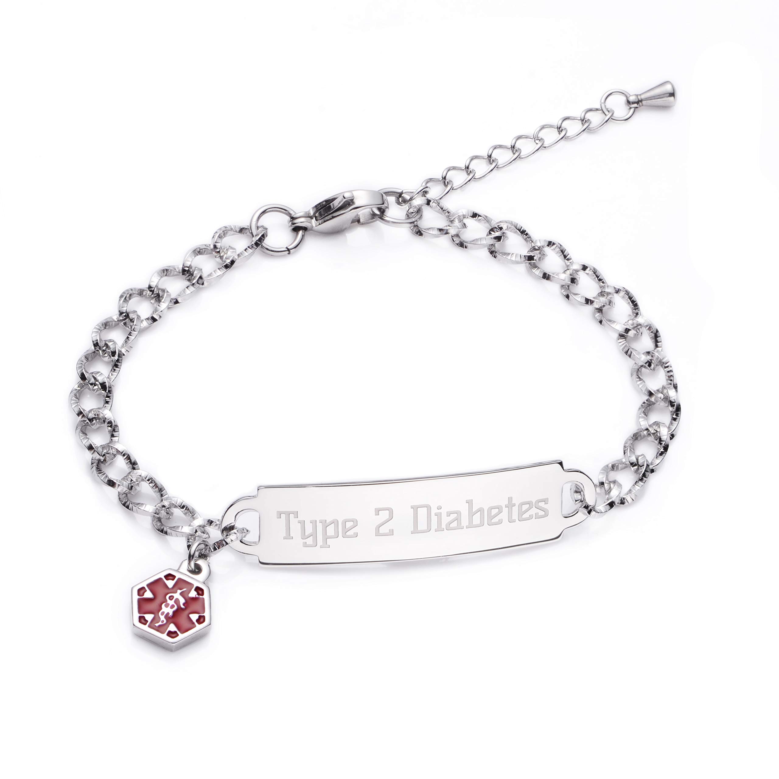 LinnaLove Shining Diamond-Cut Medical Alert ID Bracelet for Women - Stylish Safety Jewelry for Everyday Wear & Emergency Situations