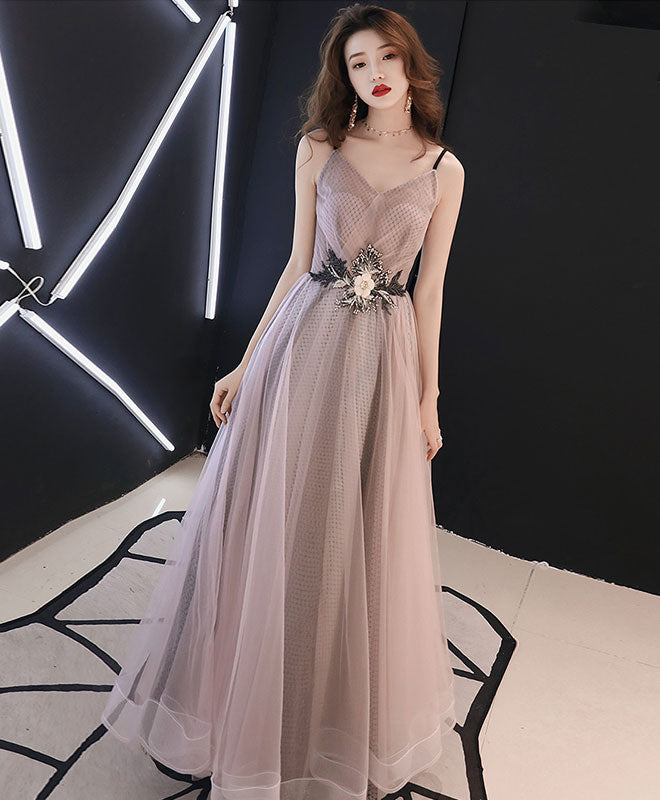 Elegant Champagne V-Neck Tulle Long Prom Dress for Women - Perfect for Evening Gala, Formal Dances & Special Occasions