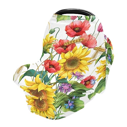 Breathable Nursing Cover & Baby Car Seat Canopy - Sunflower Print Breastfeeding Scarf, Soft Stroller Cover for Boys & Girls | Perfect for Summer Outings, Park Visits & Shopping Trips