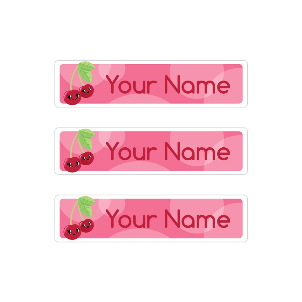 Personalized Name Stickers for Kids - 36 Pack Waterproof, Durable Peel & Stick Labels with Cherry Design - Perfect for School Supplies, Lunch Boxes & Water Bottles
