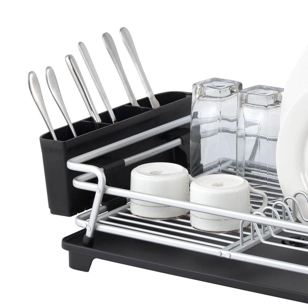 Stainless Steel Dish Rack for Kitchen - Rustproof Aluminum Drying Rack with Drain Board | Space Saving Countertop Organizer for Dishes, Cups & Utensils | Perfect for Small Apartments & RVs