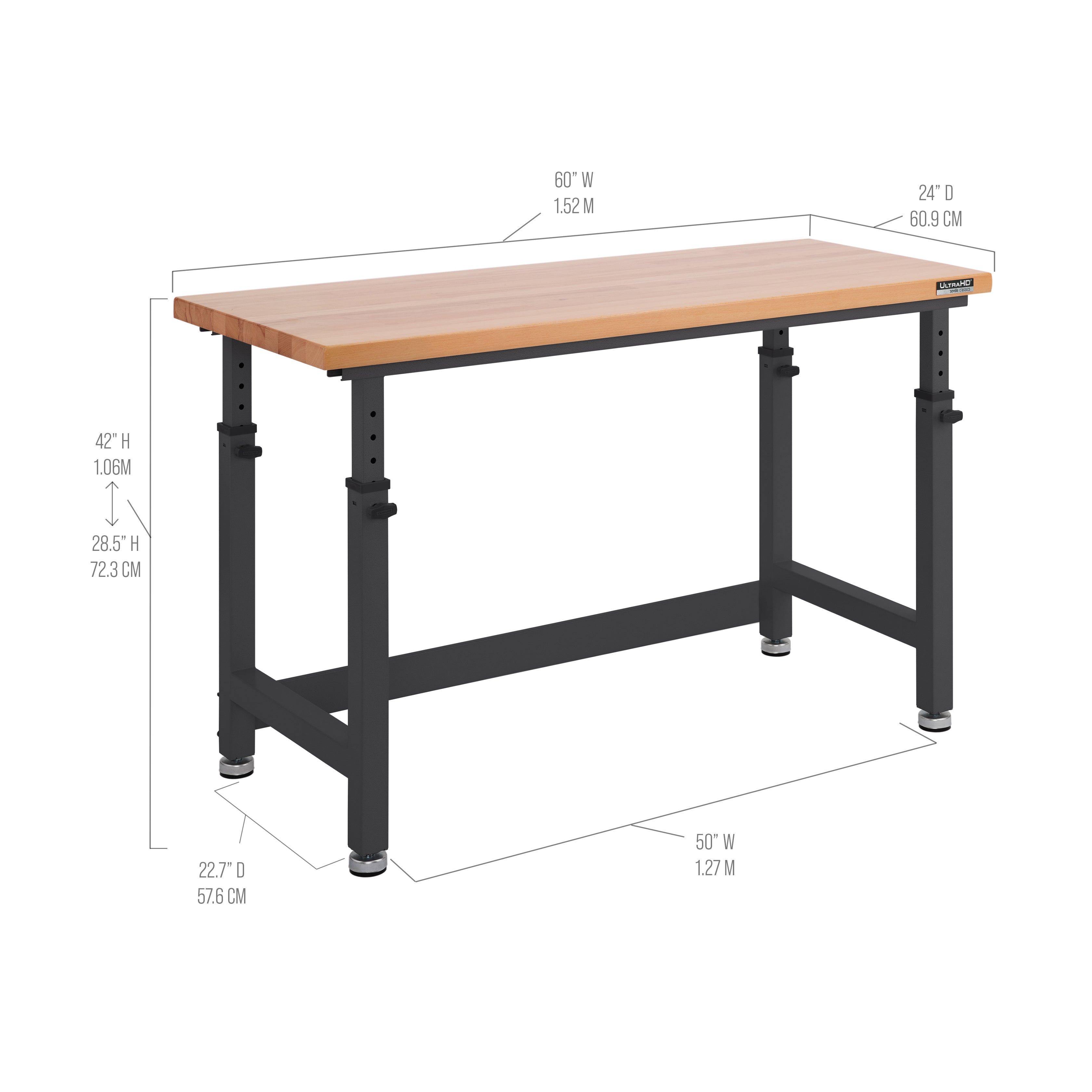 UltraHD® Adjustable Height Workbench with Graphite Finish - Perfect for Home Office, Garage, and Workshop Use
