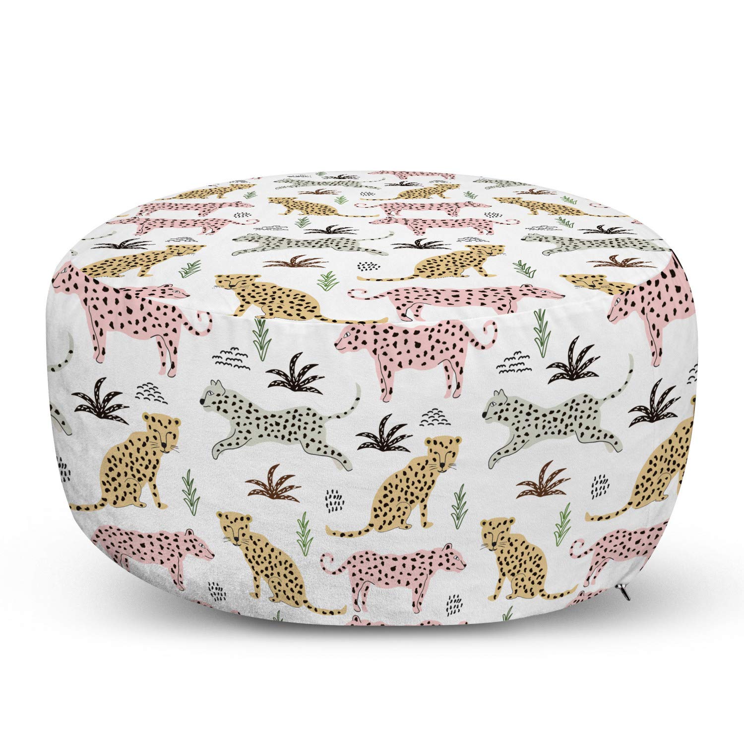 Ambesonne Animal Print Ottoman Pouf - Leopard Pattern Foot Rest with Removable Cover for Living Room & Bedroom - Soft Decorative Accent Stool in White & Multicolor - Perfect for Home Decor, Lounge Seating & Extra Storage