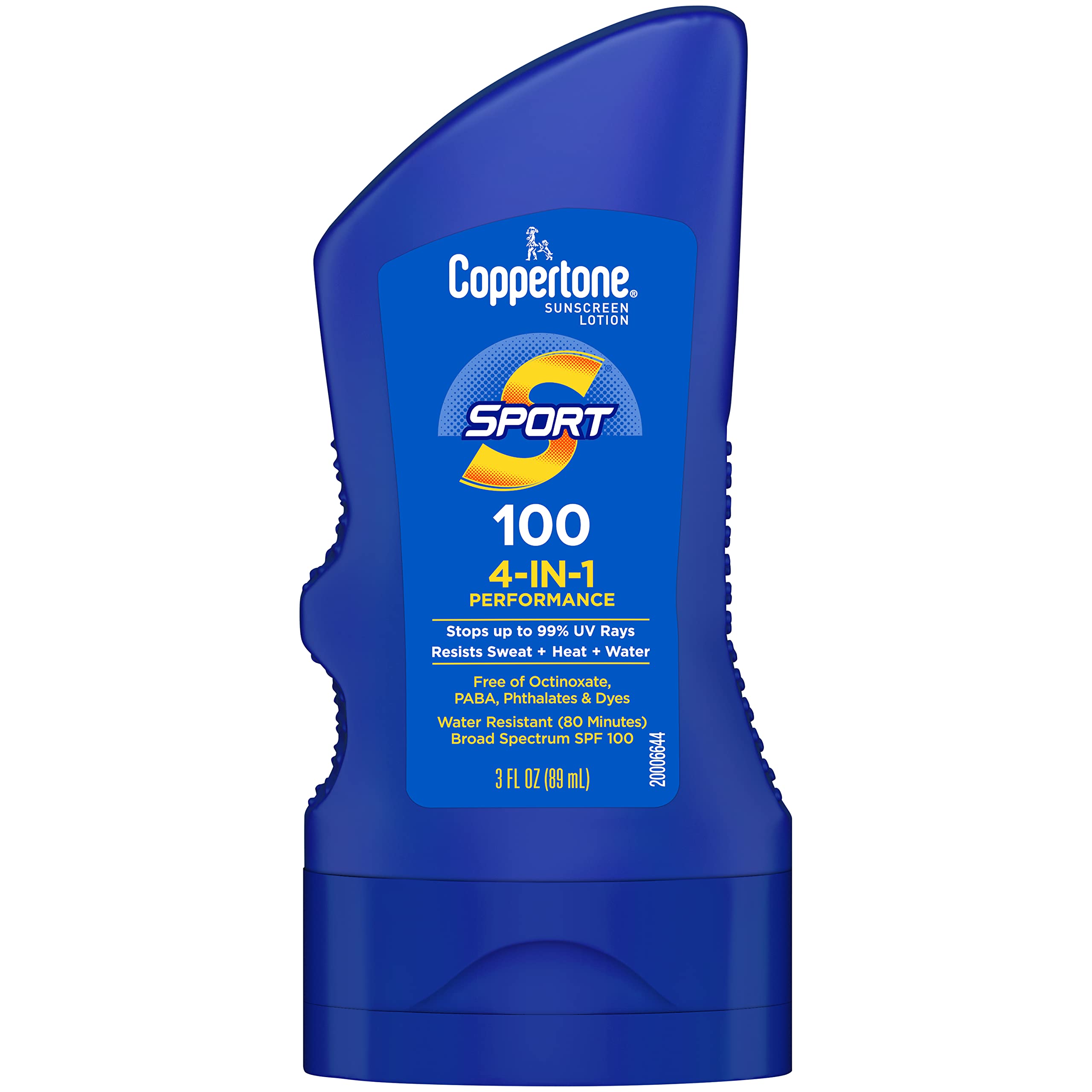 Coppertone SPORT Sunscreen SPF 100 Lotion - Water Resistant, Sweatproof, Broad Spectrum UVA/UVB Protection - Travel Size 3 Fl Oz for Outdoor Activities, Swimming, and Sports