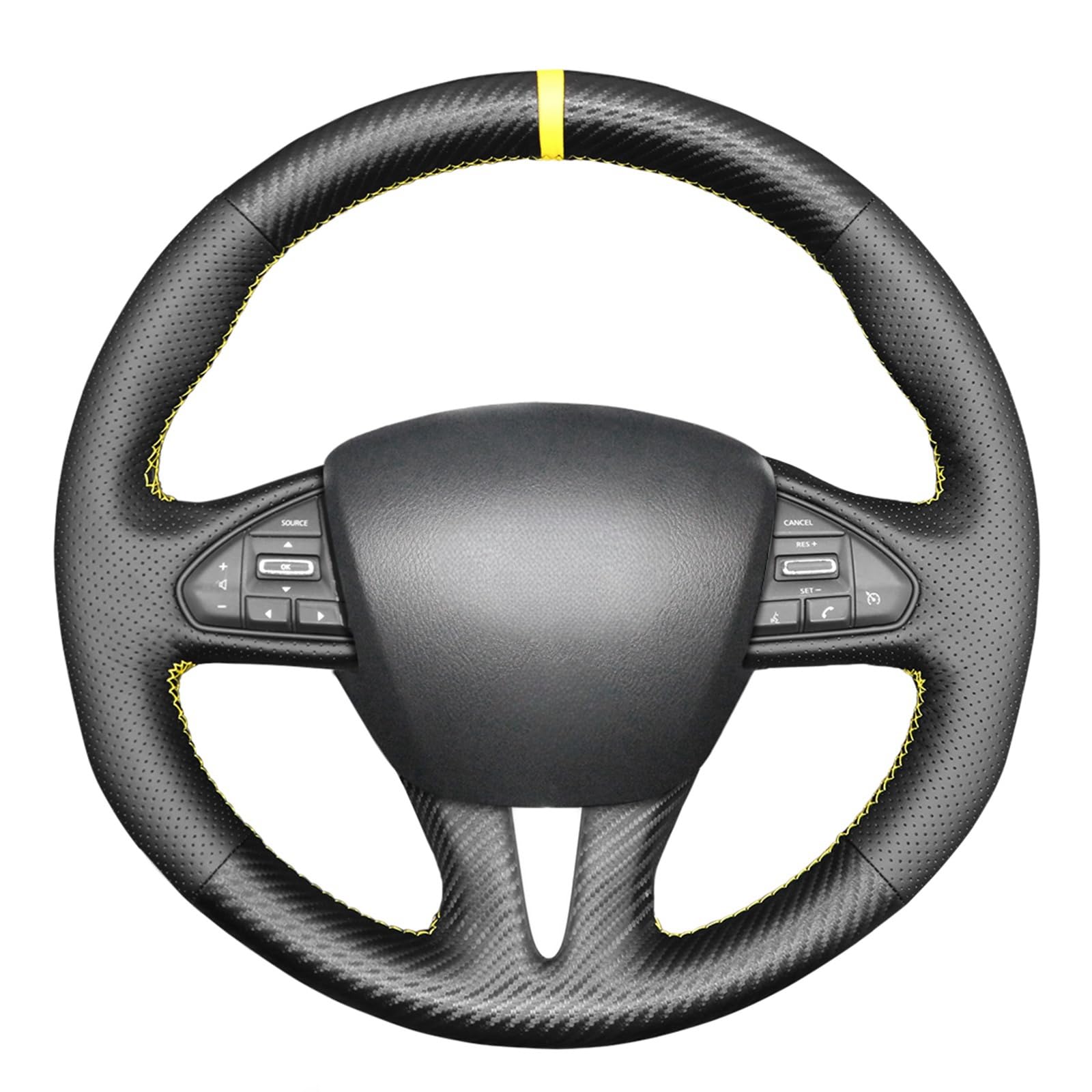 Premium Hand-Stitched Steering Wheel Cover - Carbon Fiber & Microfiber Leather - Compatible with Infiniti Q50 (2014-2017) & QX50 (2015-2017) - Enhanced Grip & Comfort for Daily Driving & Long Road Trips