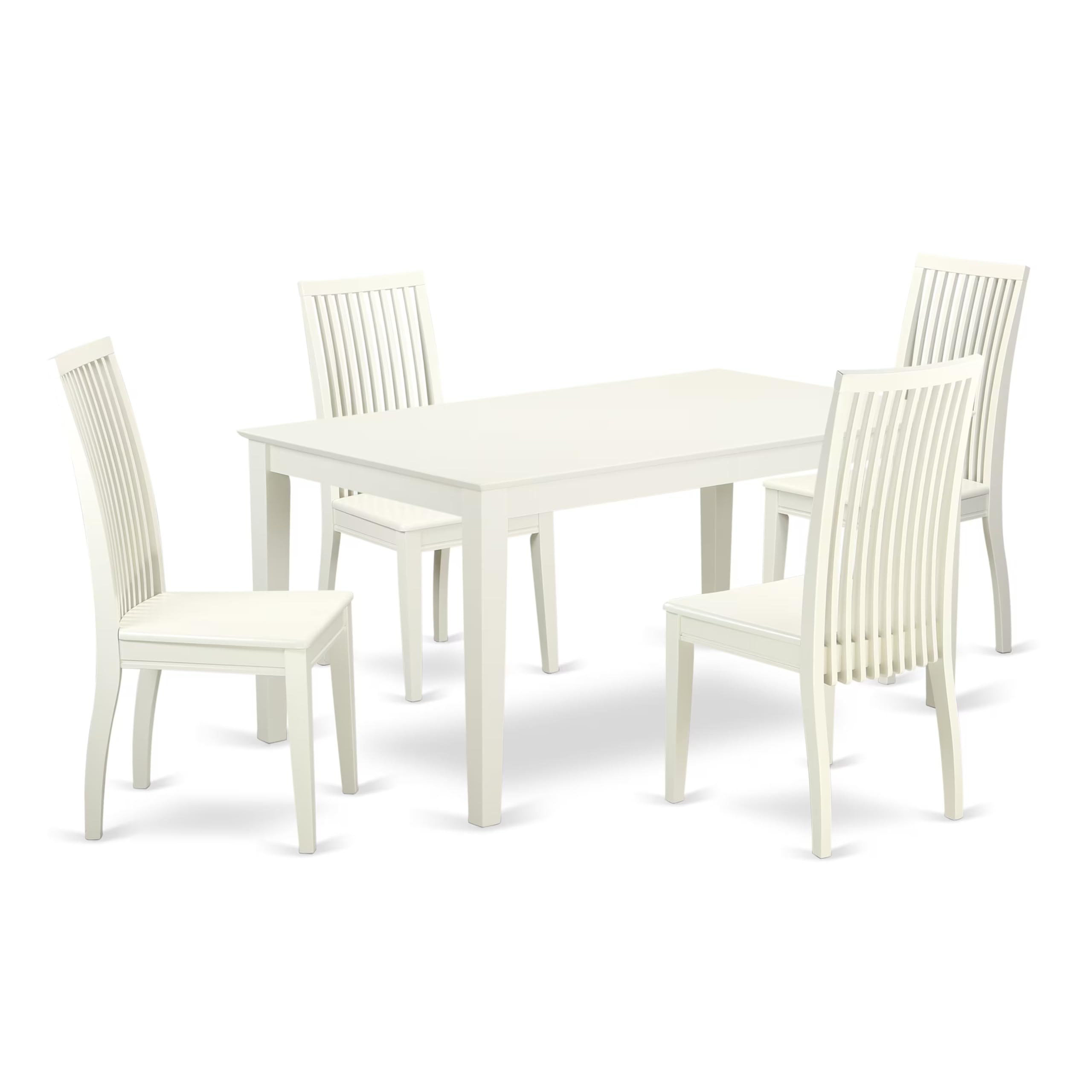 East West Furniture CAIP5-LWH-W 5-Piece White Linen Dining Set with 36x60 Inch Rectangle Table & 4 Chairs - Perfect for Small Kitchens, Breakfast Nooks & Apartment Dining Areas