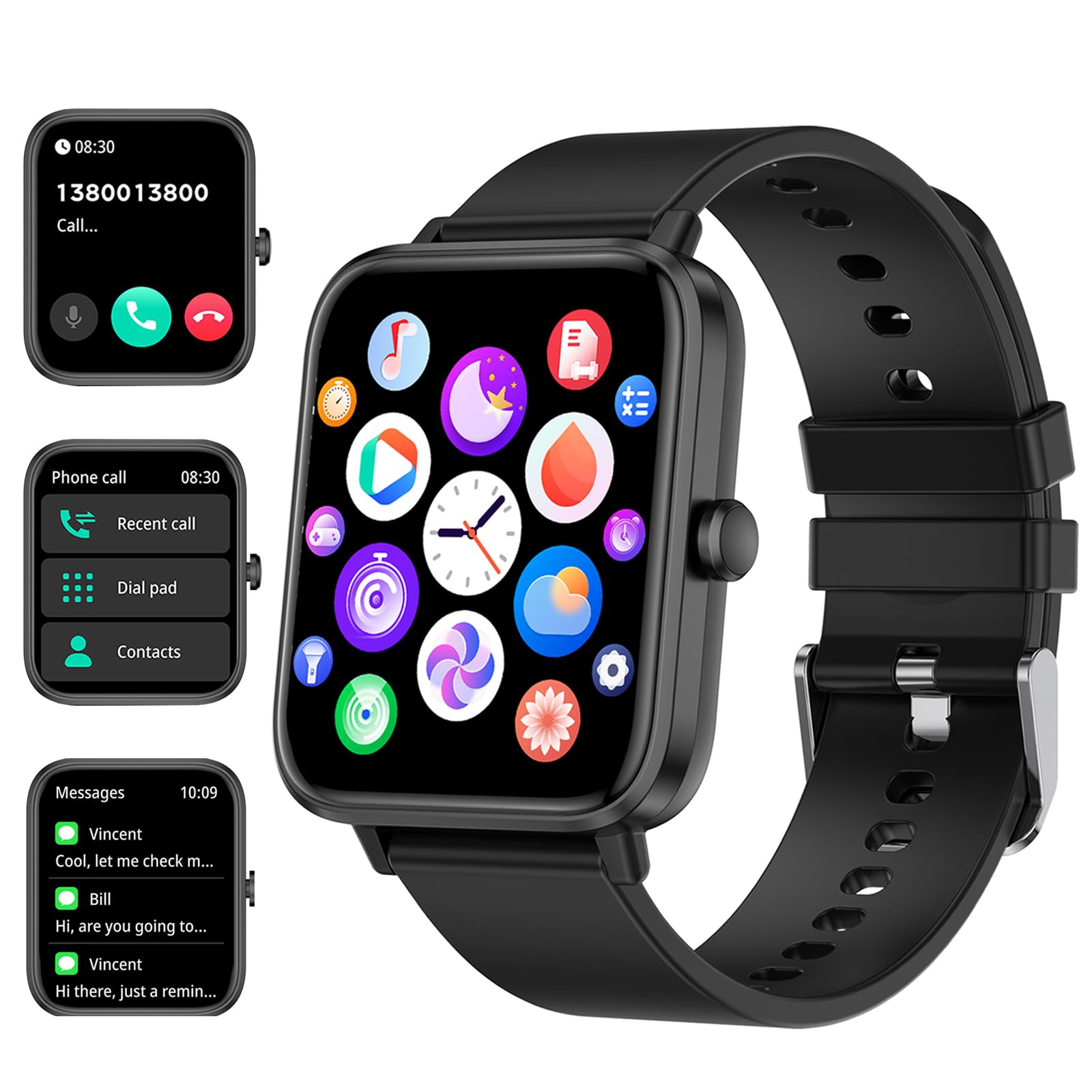 Smart Watch for Android & iOS - Full Touch Screen Fitness Tracker with Heart Rate Monitor, Sleep Tracking, Step Counter & Waterproof Design - Make/Answer Calls - Perfect for Running, Swimming & Daily Use (Black)