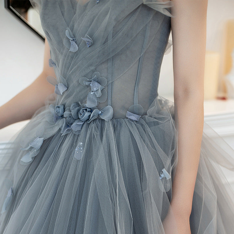 Elegant Gray Blue Sweetheart Neckline Long Prom Dress with Lace-Up Back - Perfect for Birthday Parties, Formal Dances & Special Occasions