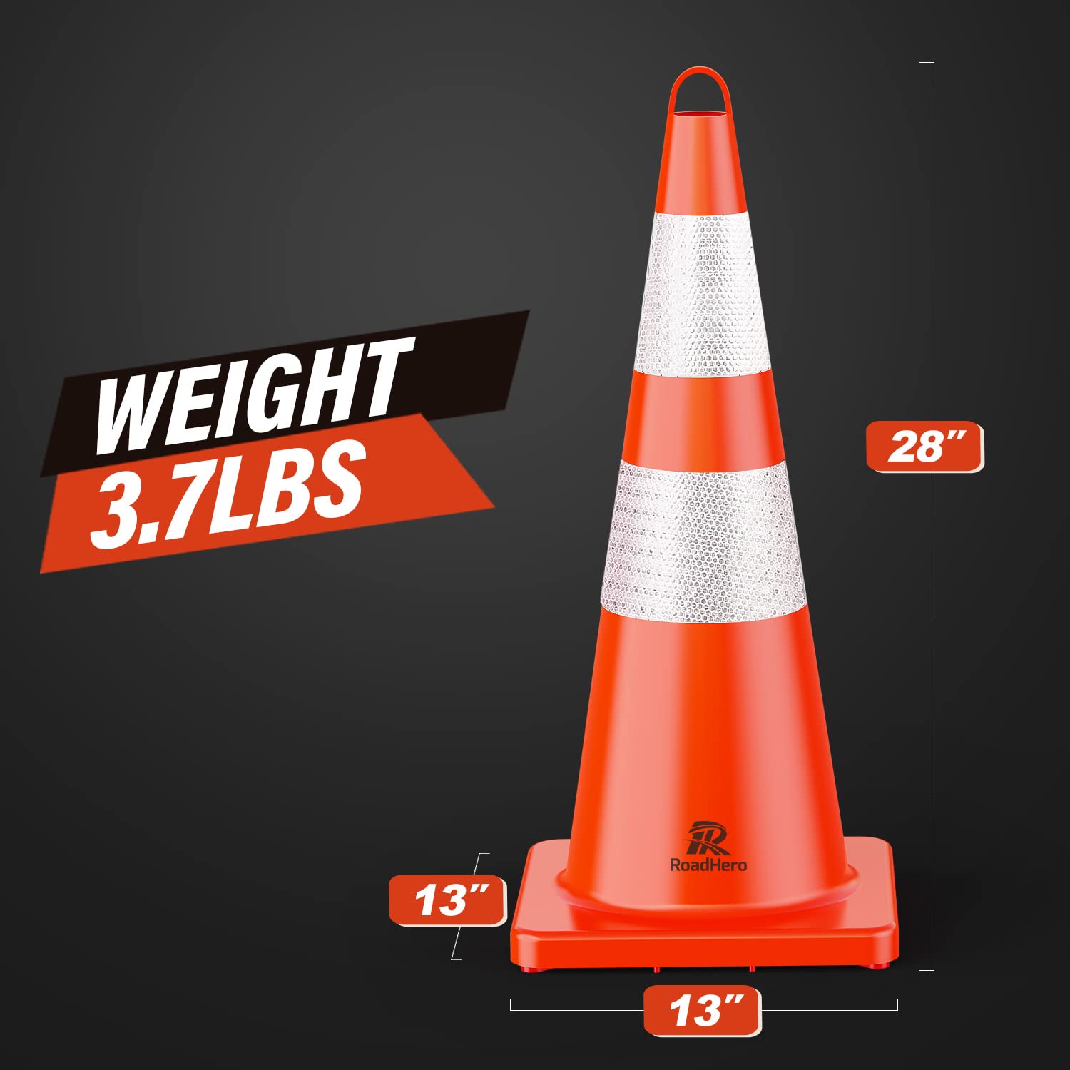 RoadHero 12 Pack 28 Inch Orange Traffic Safety Cones with Reflective Collar - Heavy Duty Parking Lot Cones for Sports Training, Driving Practice, Construction Zones & Road Safety | Perfect for Events, School Activities & Emergency Situations