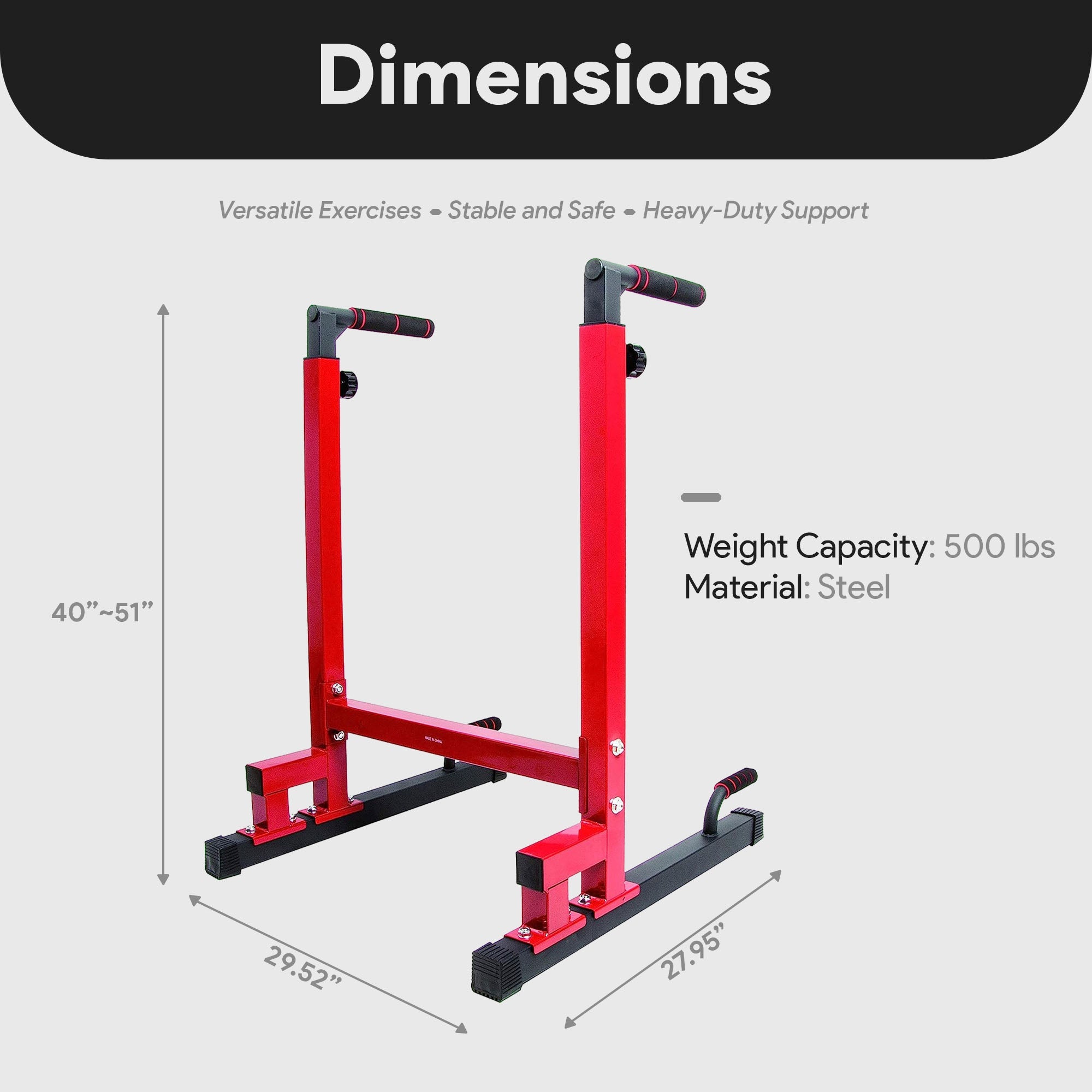 BalanceFrom Multi-Function Home Gym Dip Stand - 500lb Weight Capacity, Adjustable & Sturdy for Pull-Ups, Dips, Push-Ups - Perfect for Home Workouts & Strength Training (Red)