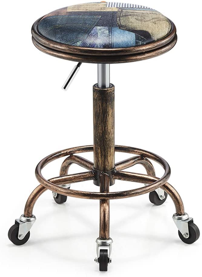 360° Swivel Rolling Stool - PU Leather Retro Makeup Stool for Salon, Barber Shop & Home - Adjustable Height Beauty Stool with Smooth Rotation - Perfect for Hairdressing, Manicure, Kitchen & Bar Decor