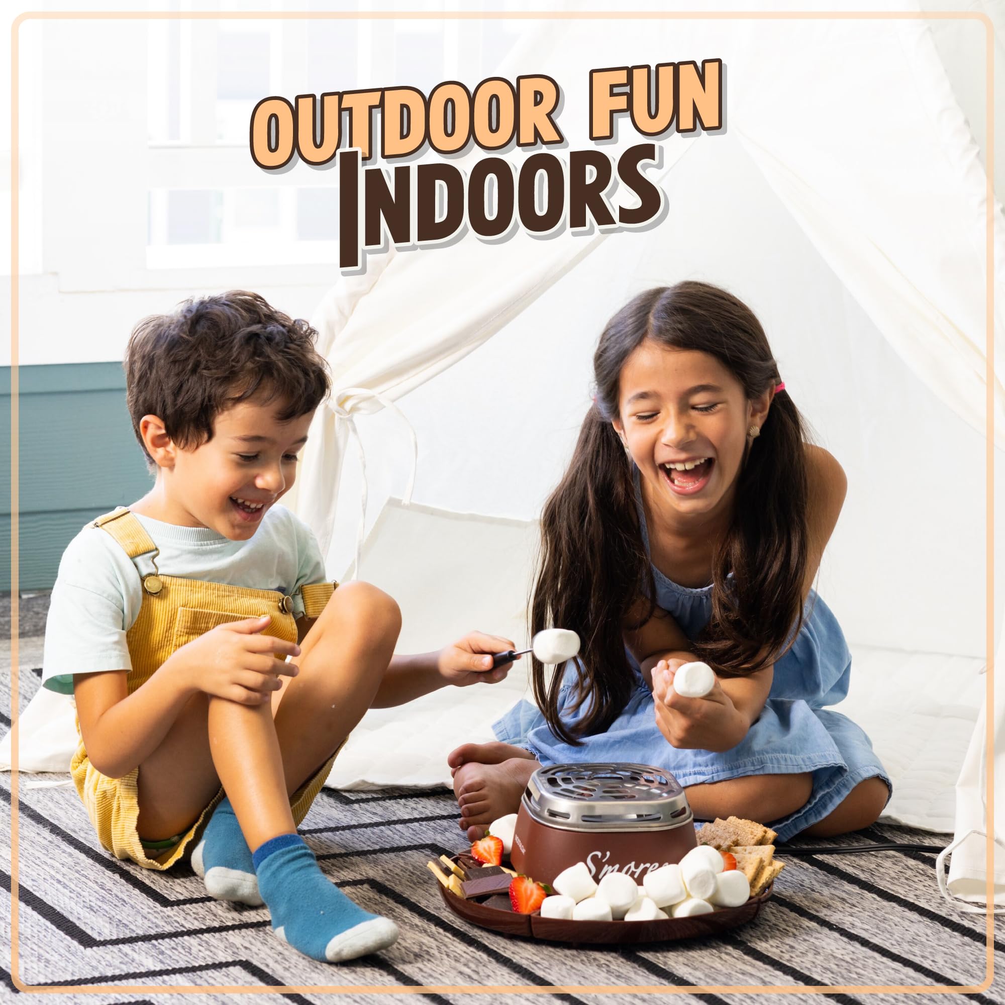 Nostalgia Indoor Electric S'mores Maker Kit with 4-Compartment Trays - Perfect for Family Movie Nights, Camping at Home, and Cozy Balcony Decor - Brown