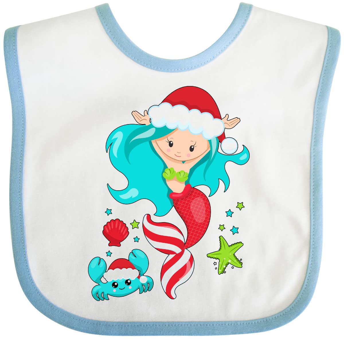 Inktastic Christmas Holiday Mermaid with Cute Crab Baby Bib - Adorable Infant Feeding Bib for Holiday Parties & Family Gatherings