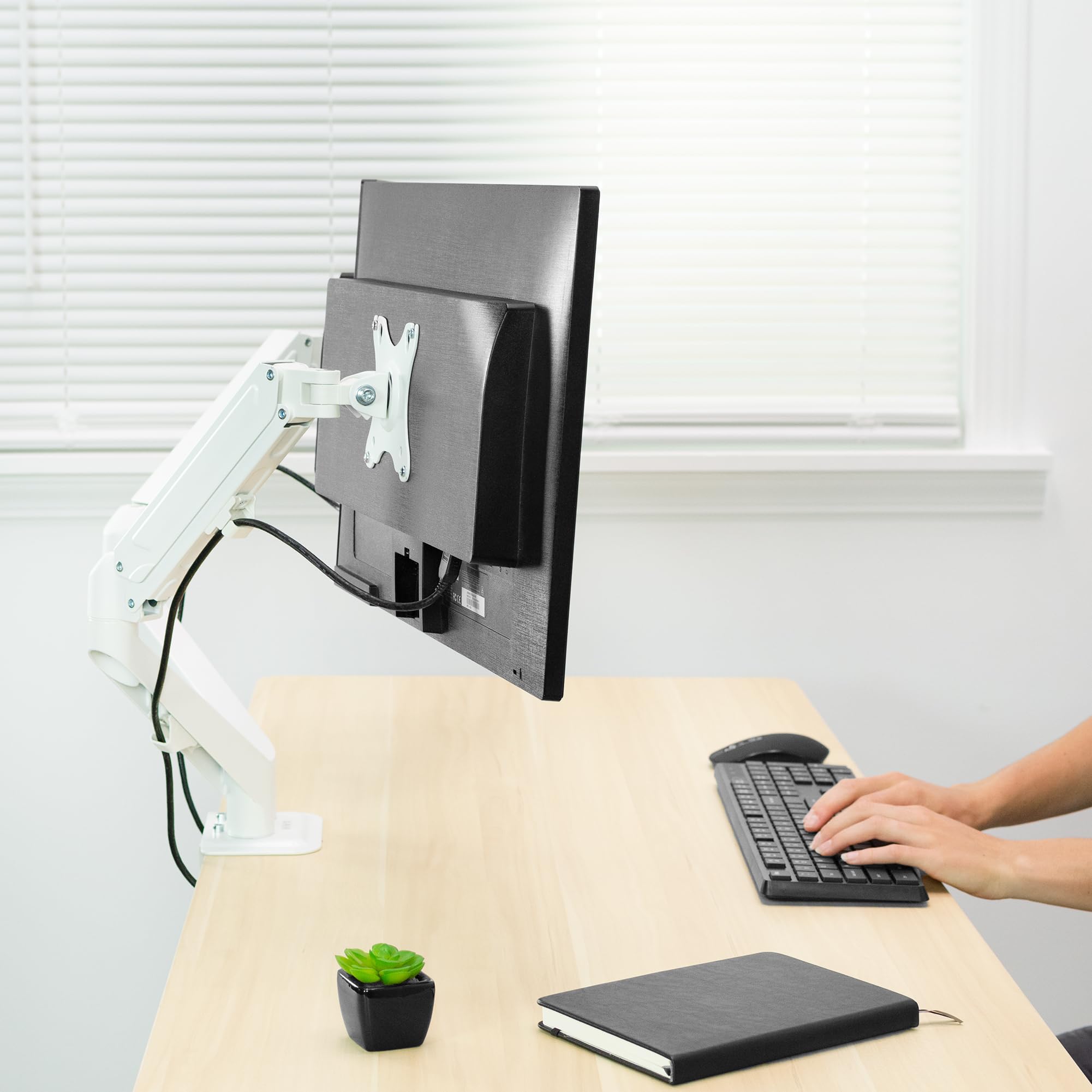 VIVO Dual Monitor Mount Stand for 17-27 Inch Screens - Adjustable Aluminum Articulating Arm with Tension Spring, White (STAND-V102OW) - Perfect for Home Office, Gaming Setup & Workstation Ergonomics