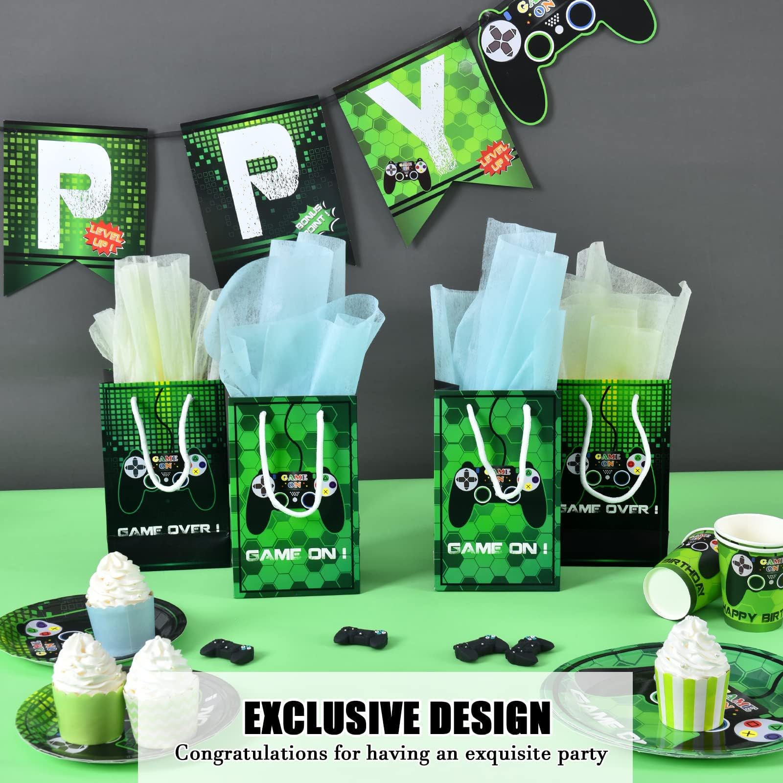 WERNNSAI 16 Pack Video Game Party Favor Bags - Gaming Birthday Party Supplies for Kids, Boys, Gamers - Candy Treat Bags with Handles - Perfect for Game Themed Parties, Birthday Goodie Bags & Gamer Gift Bags