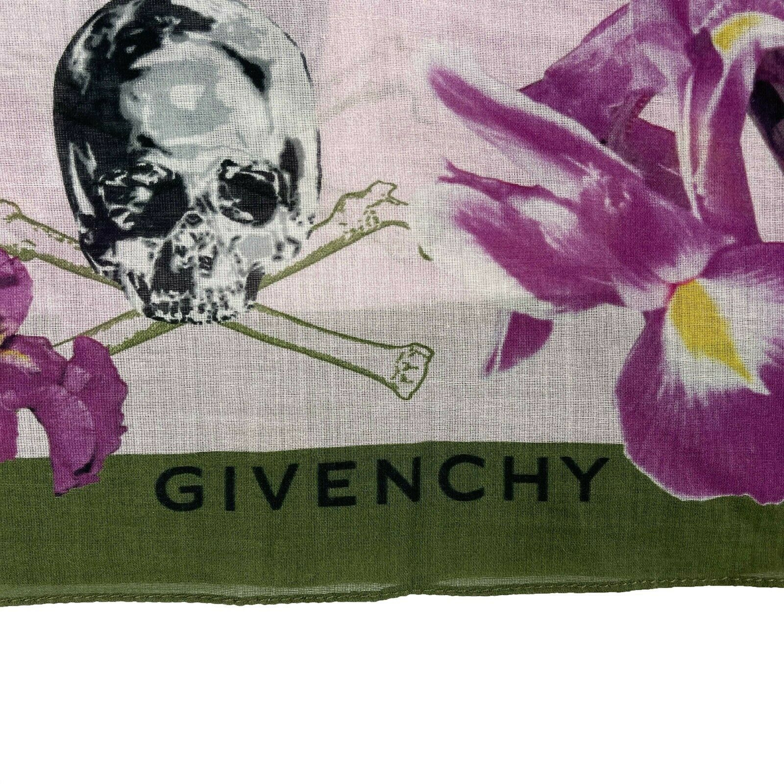 Givenchy Orchid and Skull Print Silk Scarf - Pink, Magenta, Army Green, Black - Luxury Fashion Accessory for Women, Perfect for Parties, Weddings & Everyday Elegance