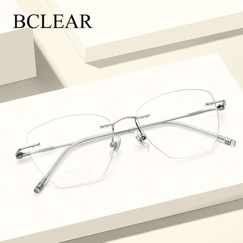Bclear Women's Rimless Polygon Square Titanium Eyeglasses 46019 - Lightweight & Durable Titanium Frame for Work, Reading & Fashion