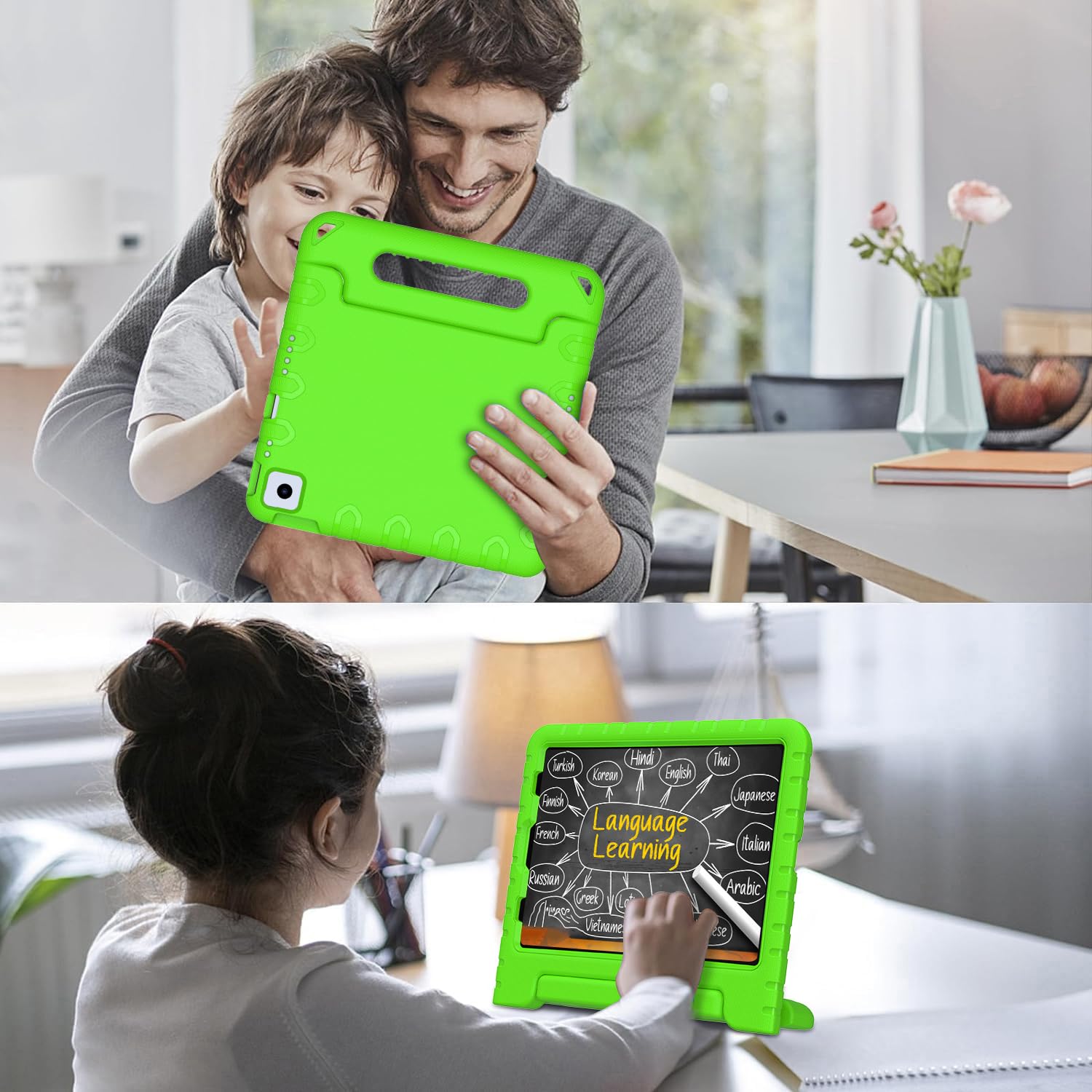 BMOUO Shockproof Kids Case for iPad Air 11-inch M3 (2025) / M2 (2024), iPad Air 5th Gen (2022) / Air 4th Gen (2020) 10.9 Inch - Convertible Handle Stand Protective Cover for Children, Green - Perfect for Home Learning, Travel & Playtime