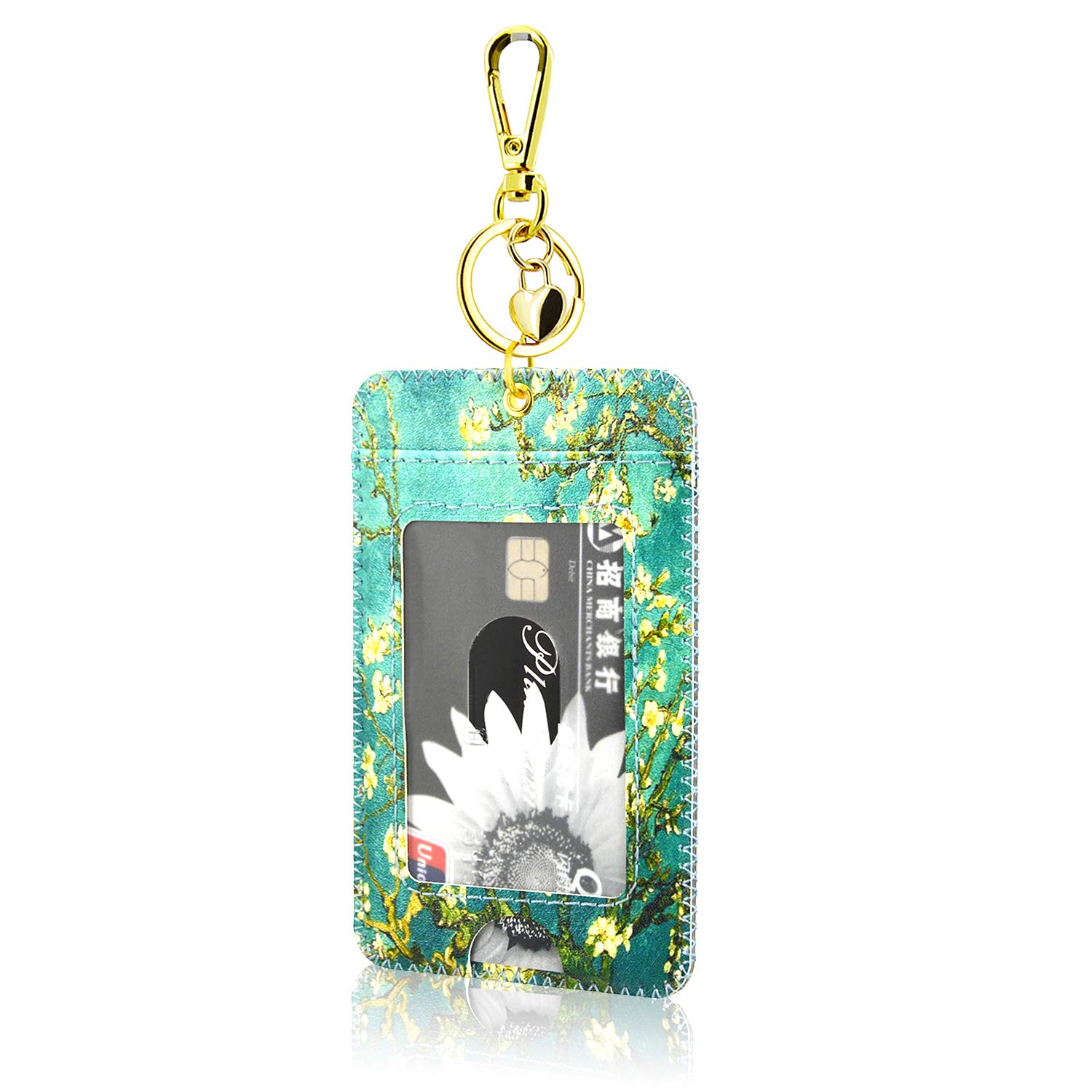 ACdream Vertical Leather ID Badge Holder with Key Ring Clip - Secure Name Card Wallet Case Protector for Nurses, Teachers, School Coaches (Men & Women) - Blossom Design | Perfect for Hospital, School & Office Security Access