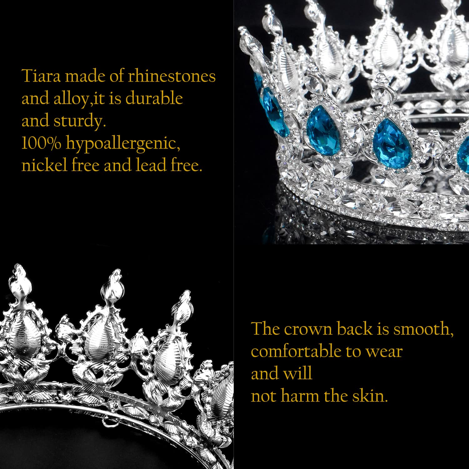 COCIDE Silver Crown for Women & Girls - Lake Blue Crystal Wedding Tiara, Rhinestone Queen Headband, Princess Hair Accessories for Bridal, Birthday, Prom, Costume & Cosplay - Perfect for Weddings, Parties, Pageants & Dress-Up Play