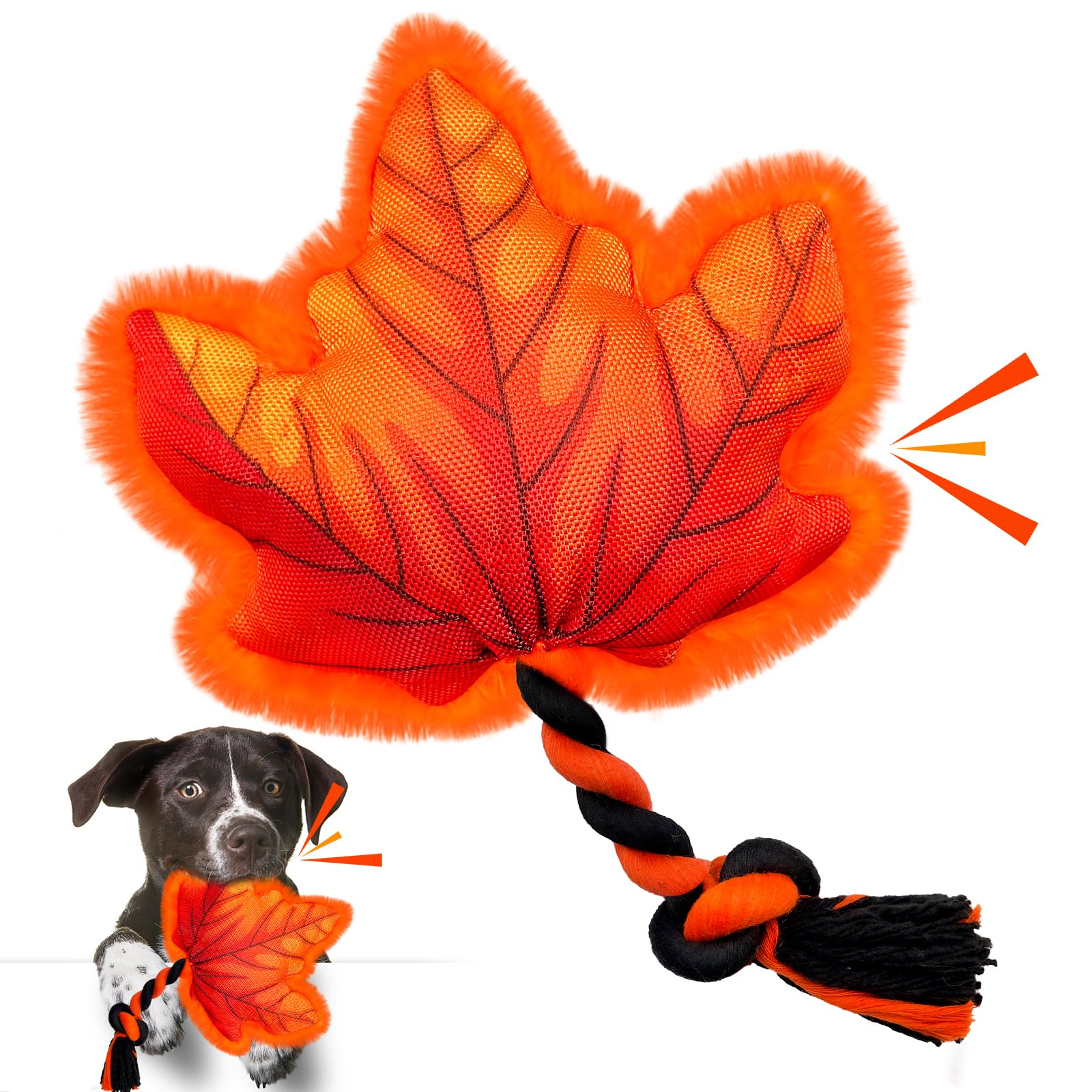 Lepawit Thanksgiving Squeaky Dog Toys with Cotton Rope - Fall Maple Leaf Design Chew Toys for Small & Medium Dogs | Perfect Thanksgiving Gift & Autumn Playtime Fun