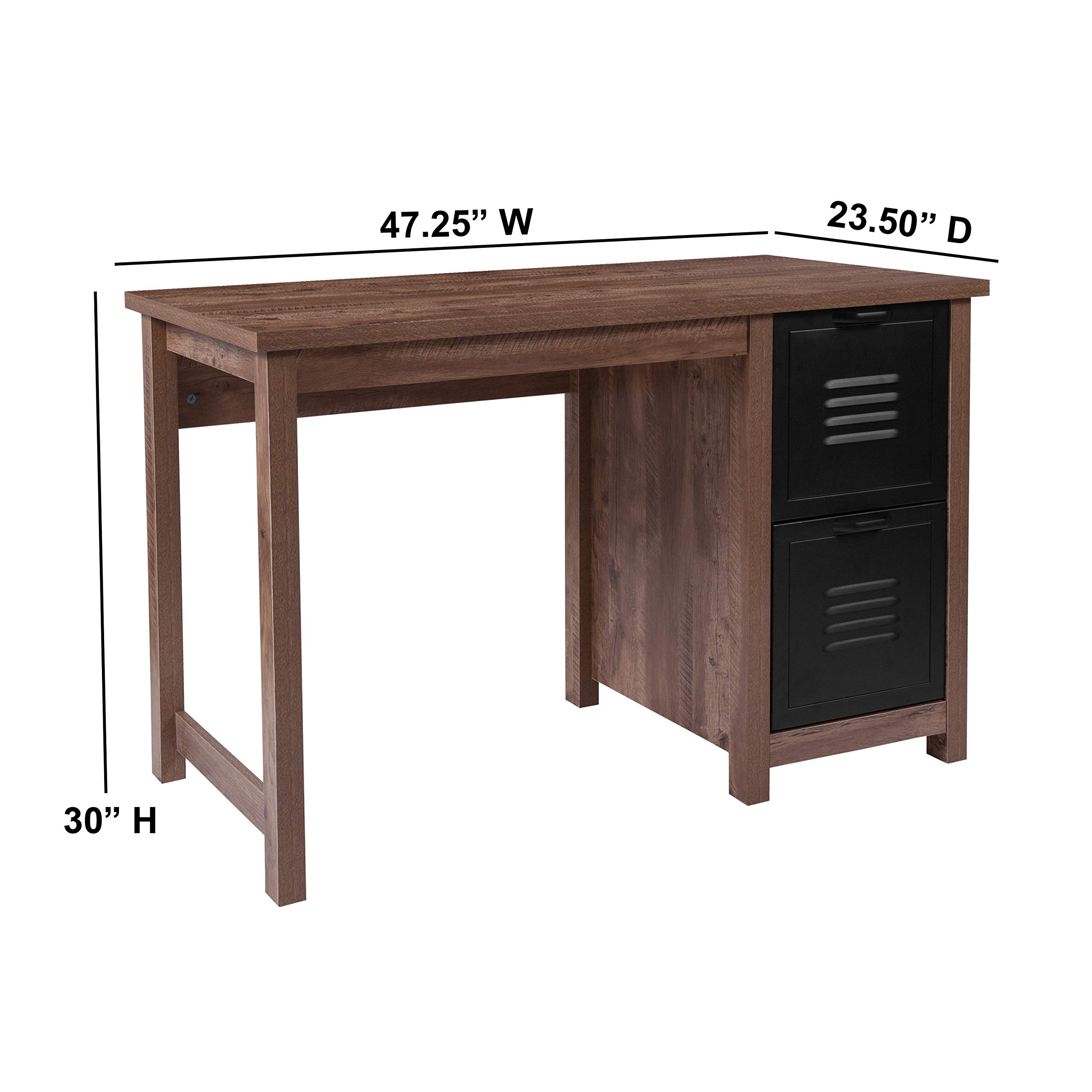 Flash Furniture Lancaster Collection Crosscut Oak Wood Grain Computer Desk with Metal Drawers - Home Office Desk for Work, Study & Gaming