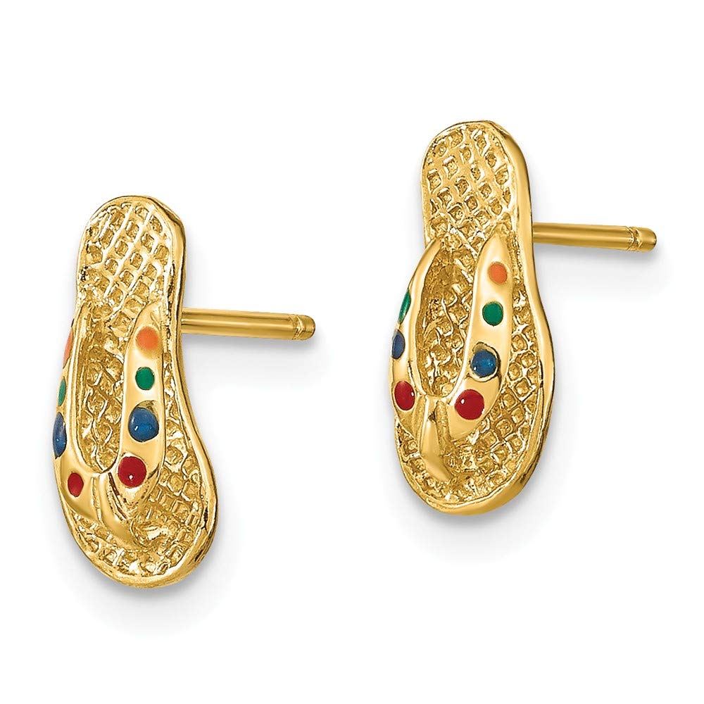 14K Yellow Gold Blue Enamel Flip Flop Post Earrings - Dainty Summer Beach Jewelry for Women - Perfect for Vacation, Pool Party & Casual Wear