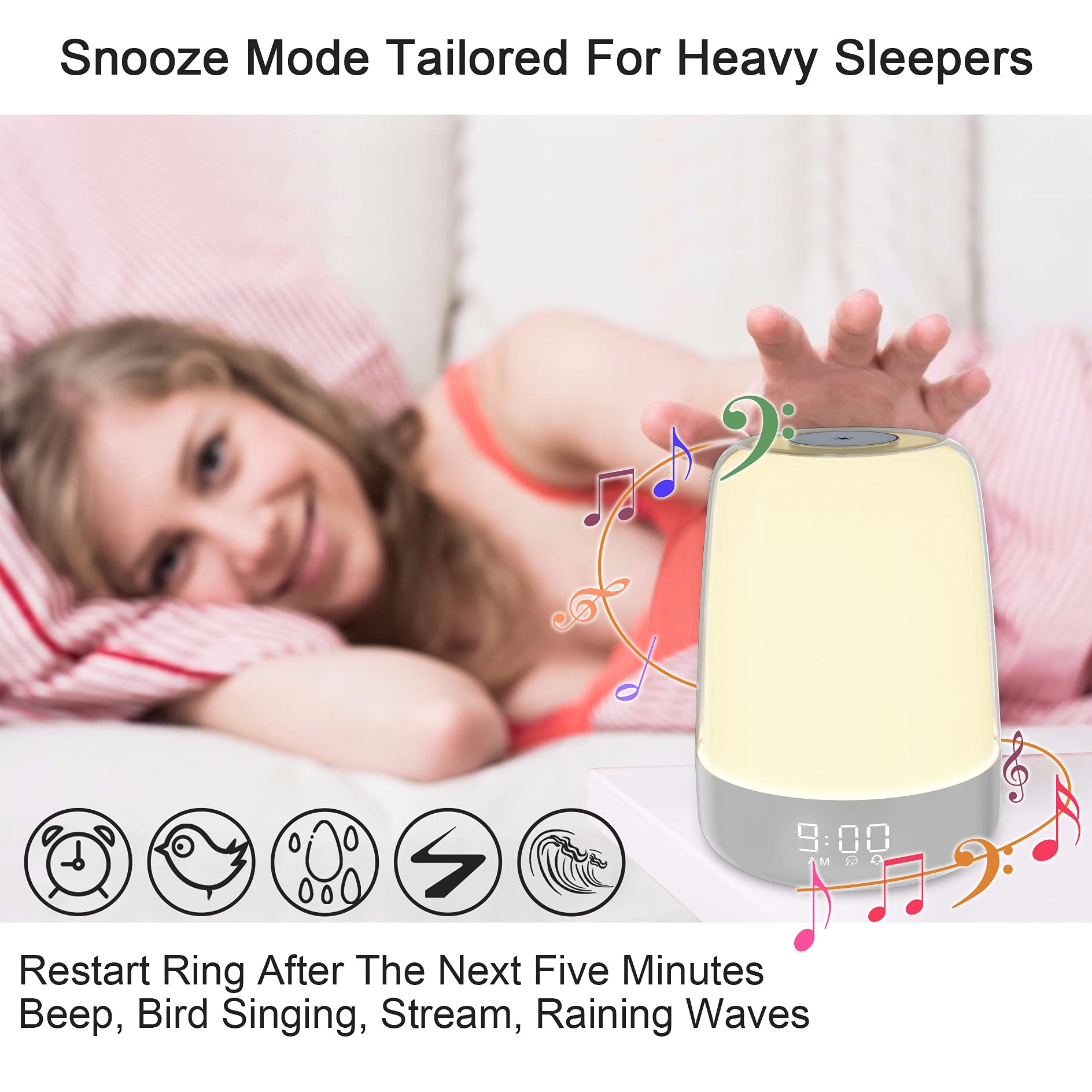 Winshine Sunrise Simulation Alarm Clock & Night Light - 3-Way Dimmable Warm White Bedside Lamp with RGB Ambient Lighting for Kids Bedrooms, Sleep Aid with Snooze Timer - Perfect for Nighttime Feedings, Reading & Relaxation