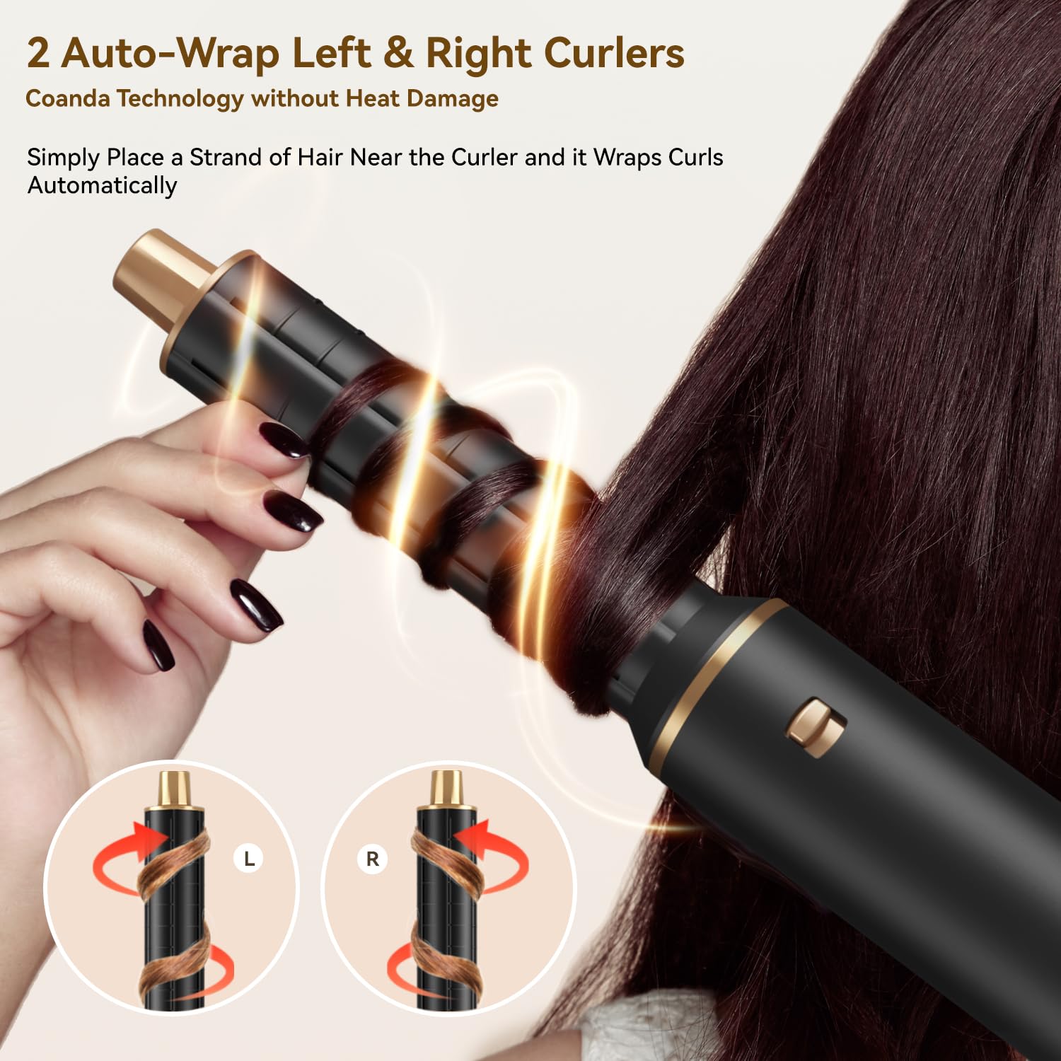 Professional 5-in-1 Air Styler & Ionic Hair Dryer Brush Set - 800W Auto Air Wrap Hair Styler for Fast Drying, Curling, Volumizing & Straightening - Heat Damage Free Hair Styling Tools for Home & Salon Use