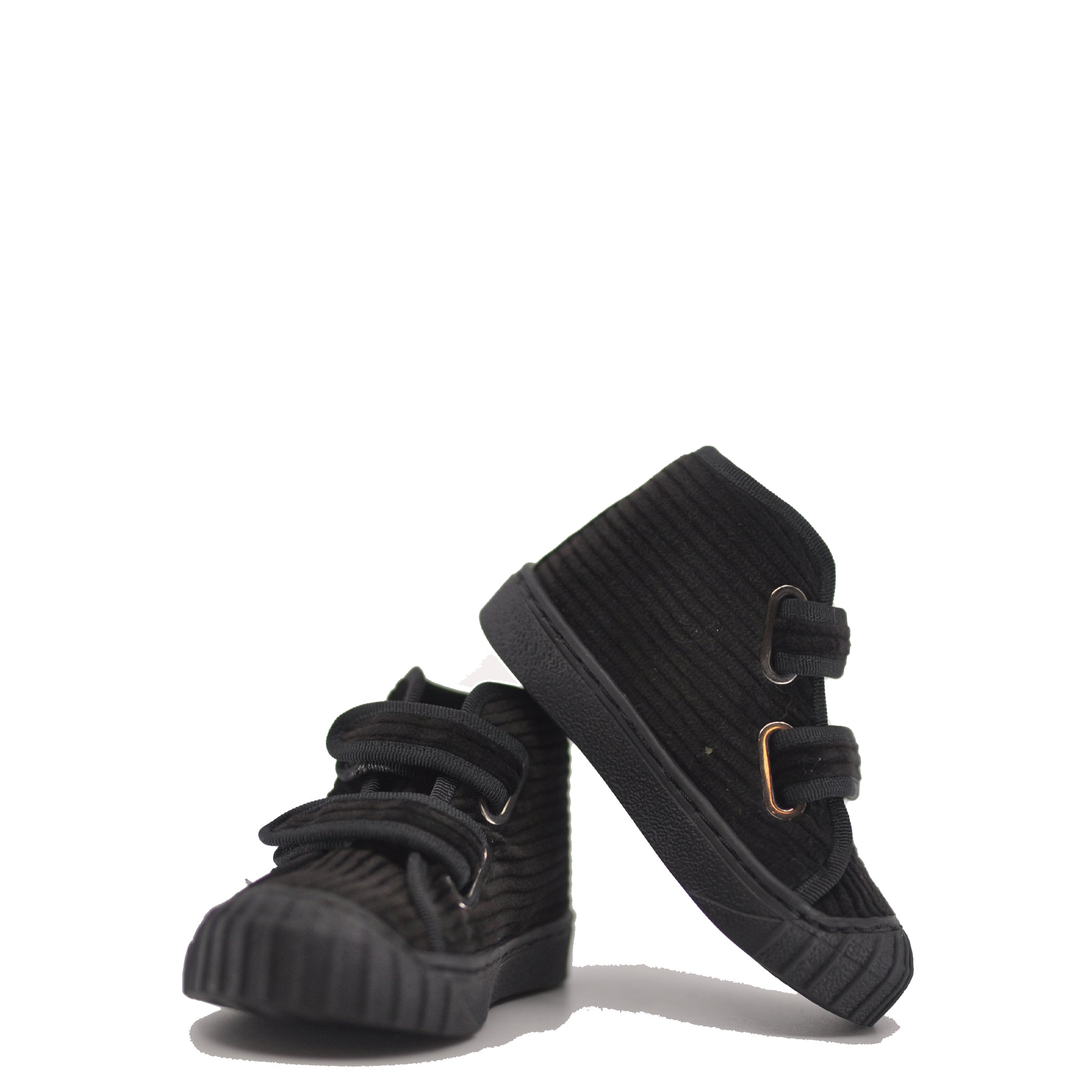 Blublonc Black Ribbed Velvet Velcro Baby Sneakers - Soft & Comfortable First Walkers for Infants & Toddlers - Perfect for Daily Wear, Playtime & Special Occasions