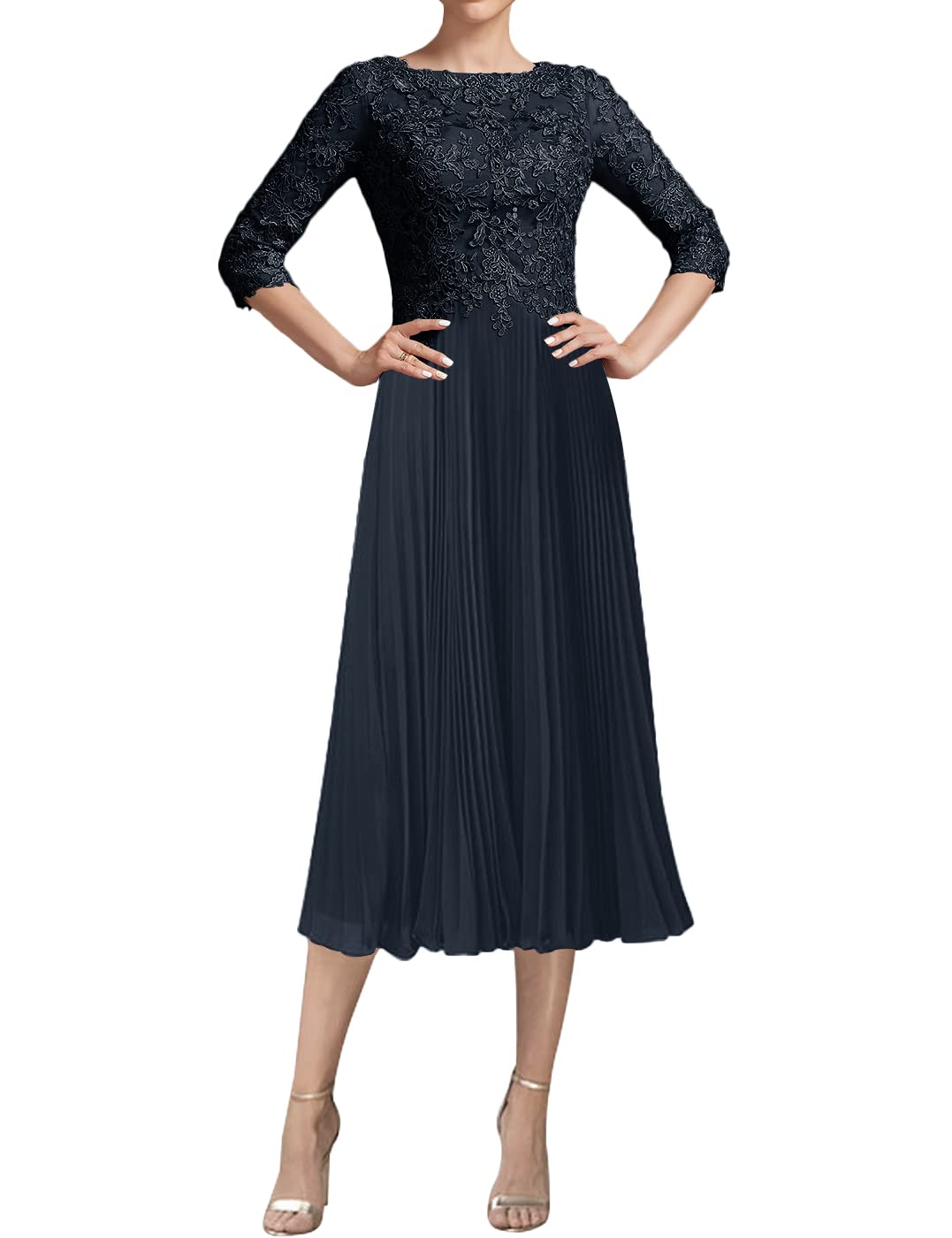 Elegant Lace Mother of The Bride Dresses - Chiffon Tea-Length Evening Gown for Wedding Guest | Perfect for Formal Ceremonies, Receptions & Special Occasions