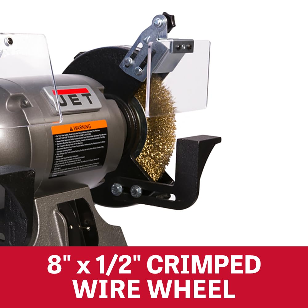 JET JBG-8W 8-Inch Bench Grinder with Wire Wheel - 1 HP Motor, 3450 RPM, 115V 1Ph - Heavy Duty Metal Grinding & Polishing Tool for Workshop, Garage & DIY Projects