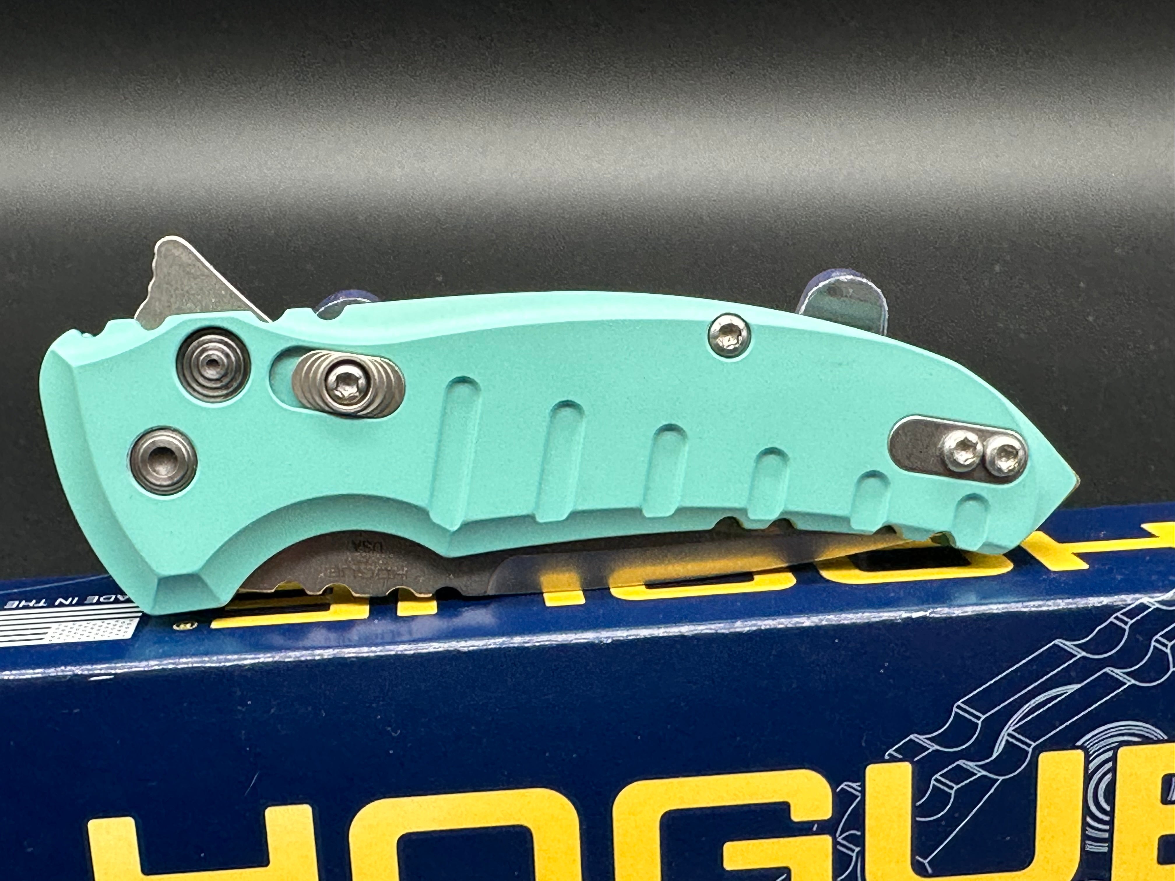 Hogue X1 24123 Microflip Knife - Aquamarine Blue Folding Pocket Knife for EDC, Camping & Outdoor Adventures