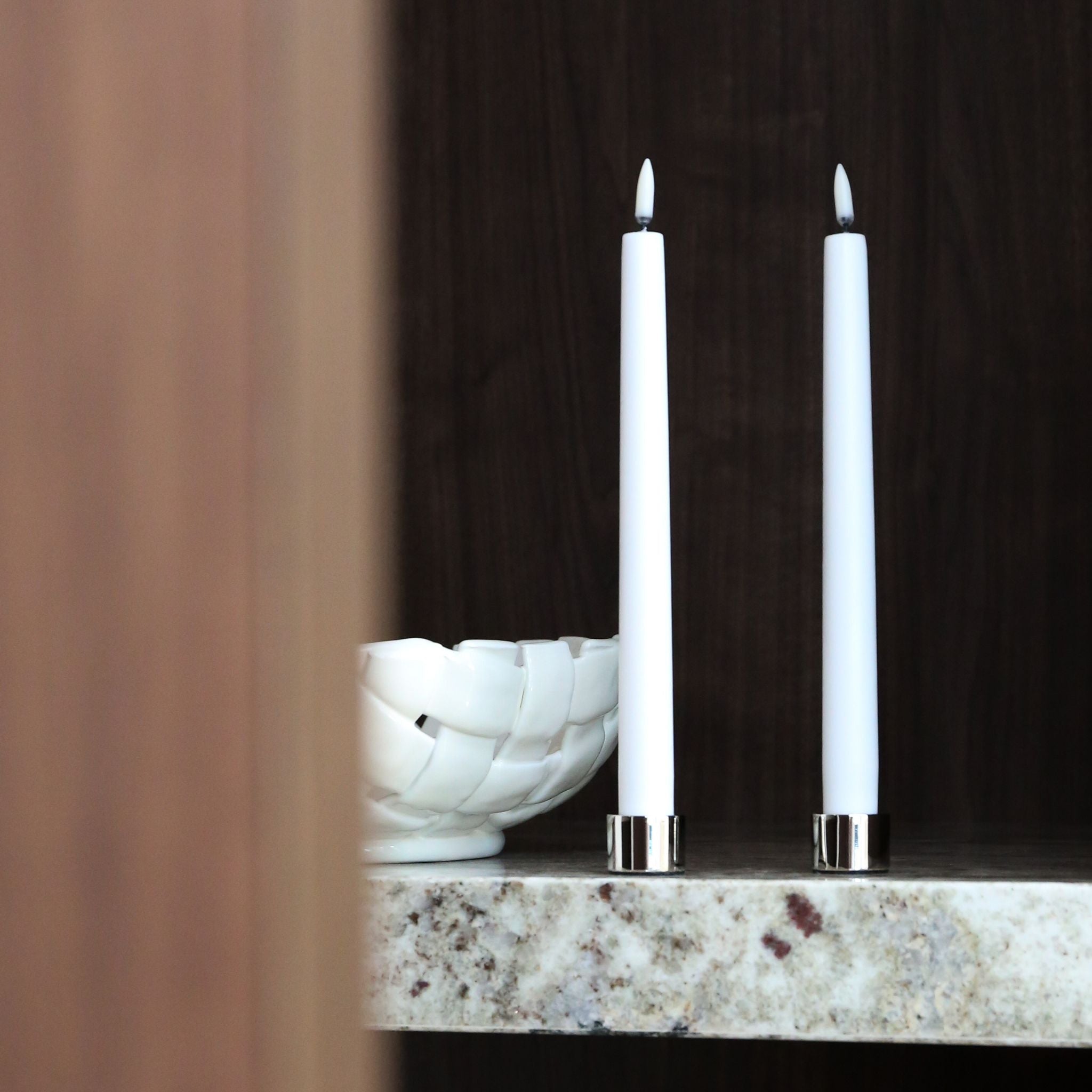 Flameless Taper Candles Set of 2 - 25cm Nordic White LED Battery Operated Candles for Wedding, Dining Table, Christmas Decor & Home Ambiance Lighting