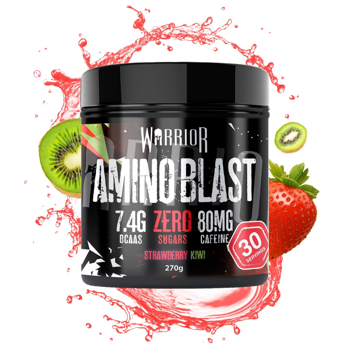 Warrior Amino Blast 270g BCAA Powder - Branched Chain Amino Acid Supplement for Workout & Recovery - Strawberry Kiwi Flavored Energy Drink (30 Servings) | Pre-Workout, Post-Workout & Muscle Recovery Drink for Athletes & Fitness Enthusiasts