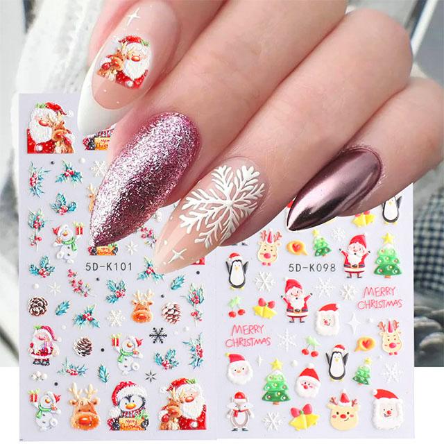 5D Christmas Nail Art Stickers - Festive Holiday Nail Decals for DIY Manicures, Parties & Gifts | Self-Adhesive Nail Stickers for Women & Girls