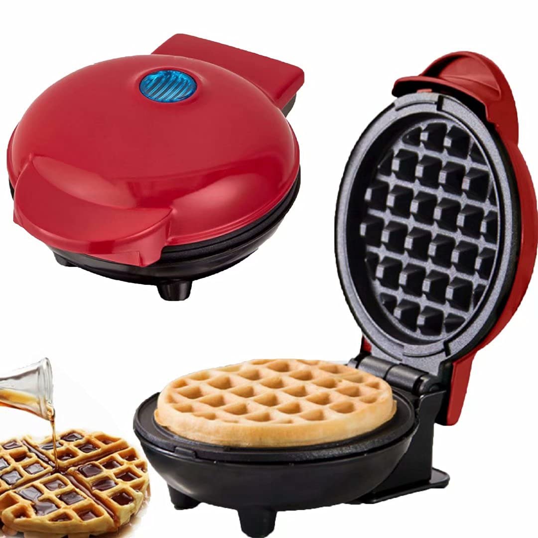 Mini Waffle Maker - 4 Inch Round Electric Griddle for Waffles, Paninis & Hash Browns - Non-Stick & Easy Clean - Perfect for Breakfast, Lunch & Snacks On-The-Go - Compact for Home, Office or Travel Use