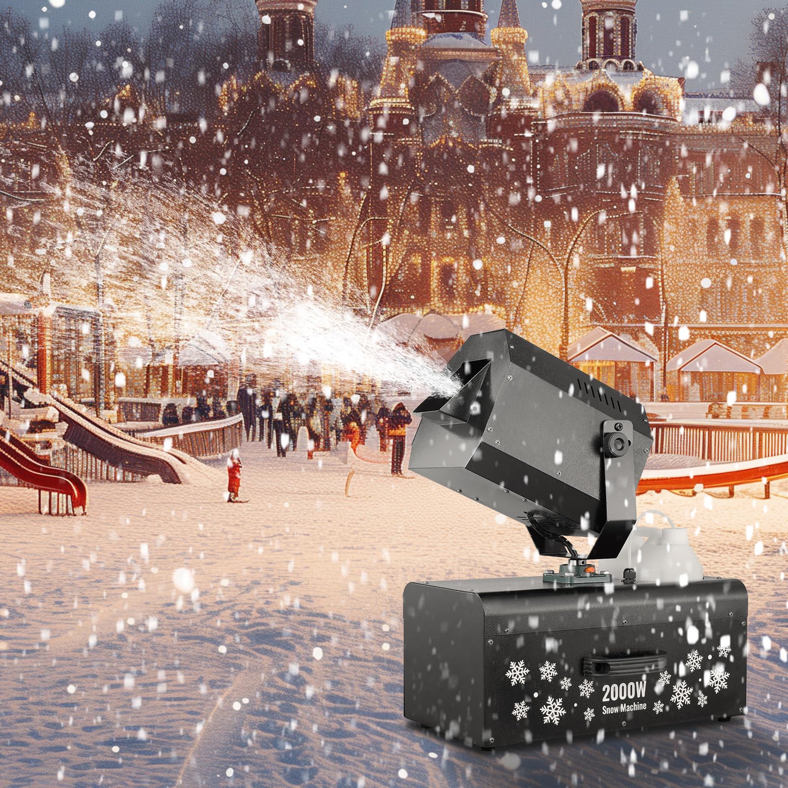 VEVOR 2000W High Output Snow Machine with 70㎡ Wide Coverage & Dual Remote Control - 90° Adjustable Shaking Head for Christmas Parties, Weddings, Stage Effects, and Winter Events